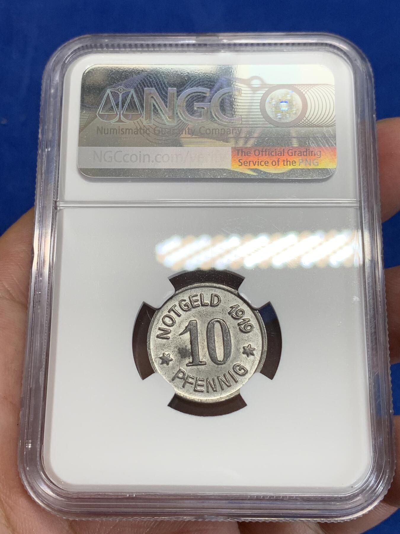 《竞宝斋》第284场- 周日，周一 2场连拍 （全场包邮） NGC MS64 1919年德紧宾根10芬尼铁币 铁币保存不易 原光难得