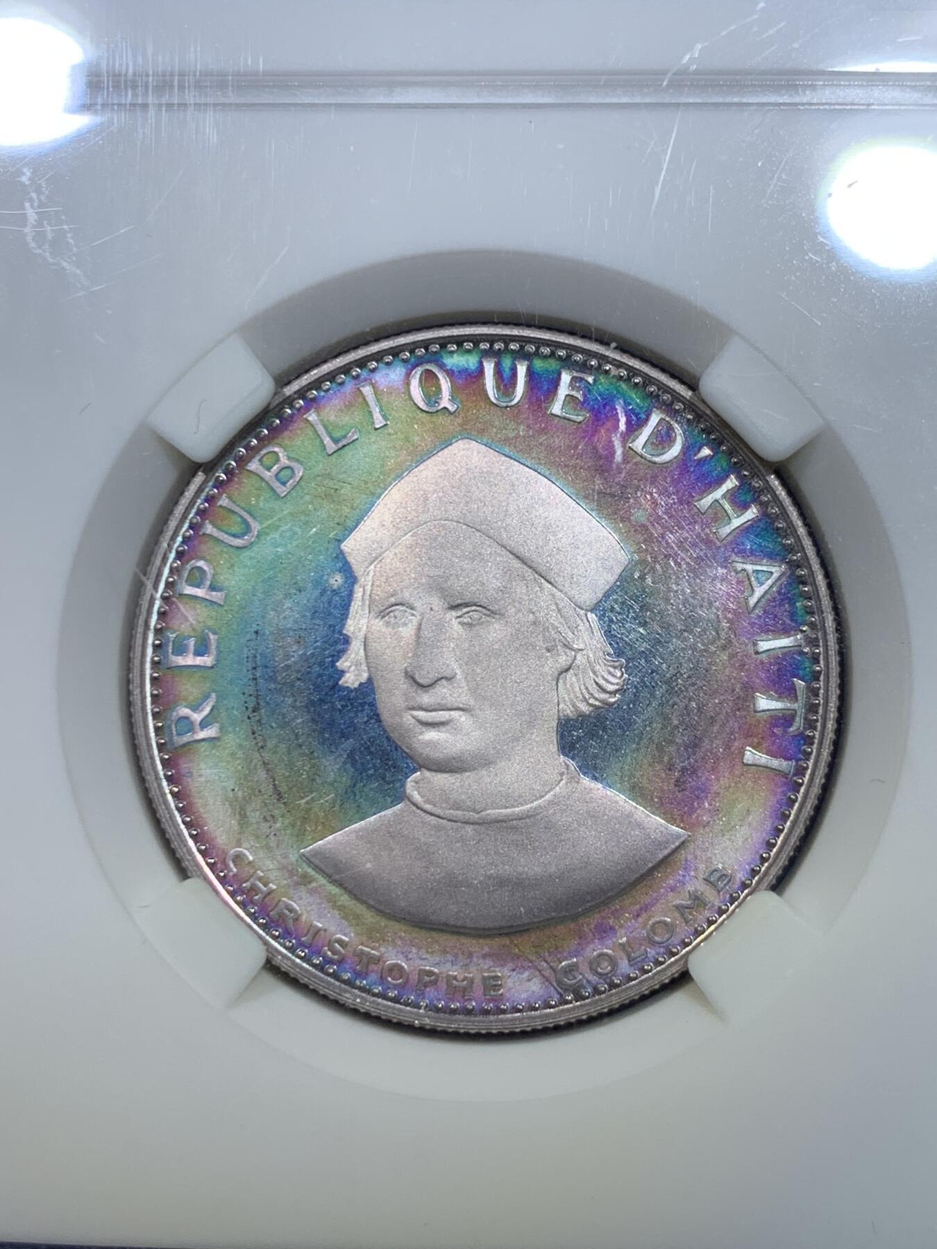 《竞宝斋》第284场- 周日，周一 2场连拍 （全场包邮） 两枚一组 CNCS PF67 海地1973年25古德银币