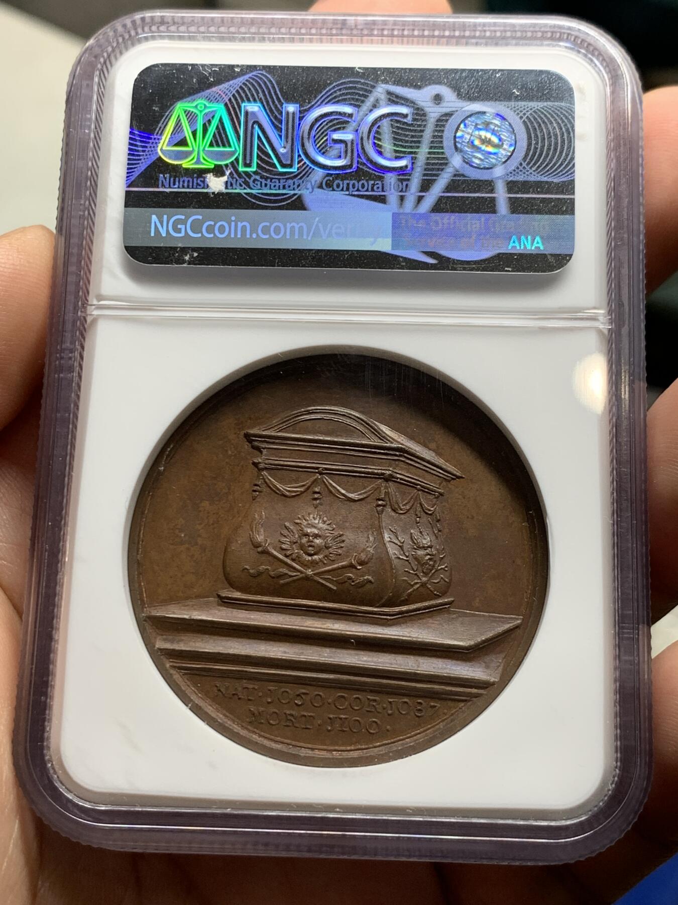 《竞宝斋》第284场- 周日，周一 2场连拍 （全场包邮） NGC MS64BN 英国 1731年 英国君主2号纪念章 NGC冠军分大铜章 威廉二世 高分精品 雕刻精美