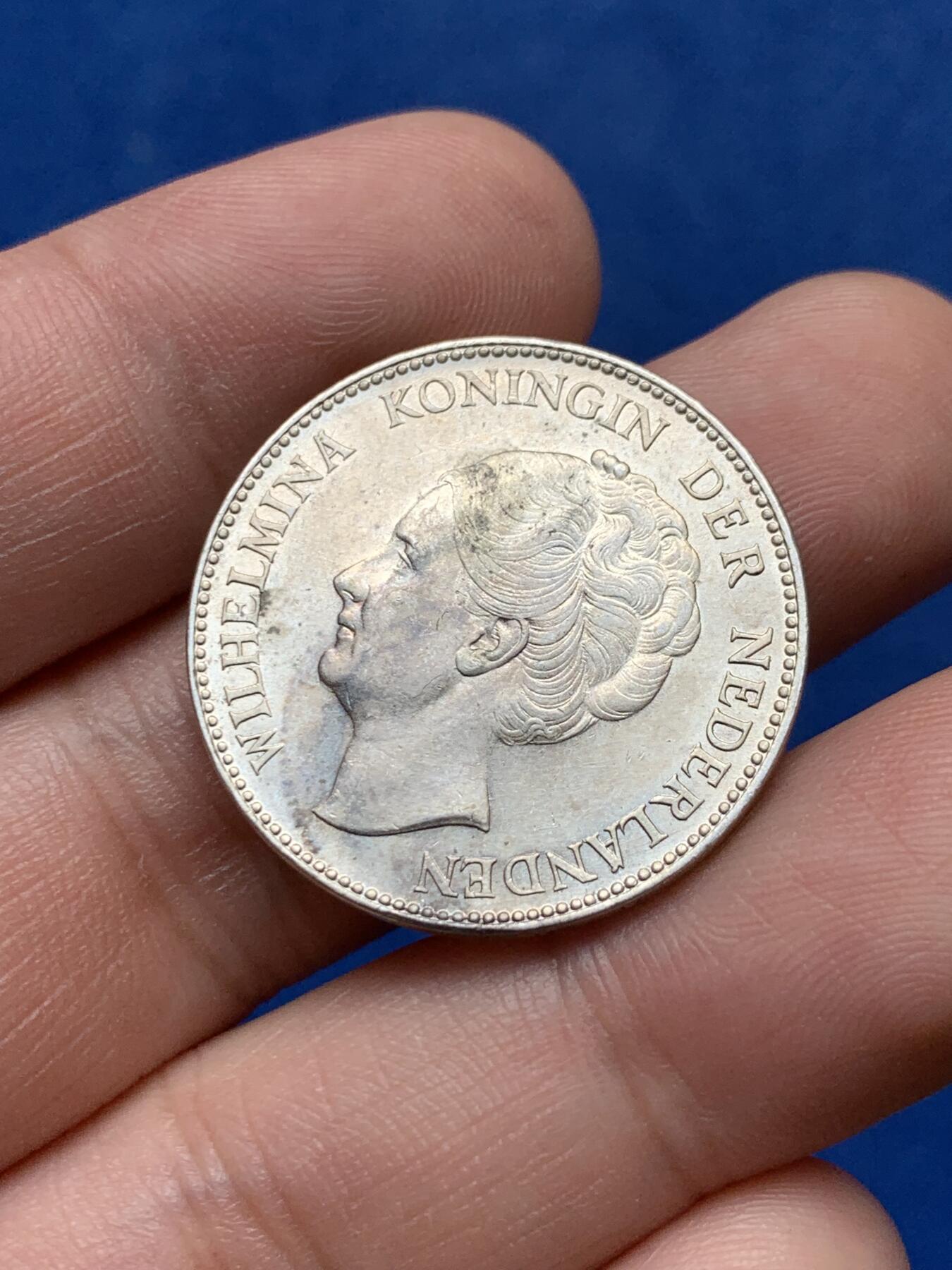 《竞宝斋》第284场- 周日，周一 2场连拍 （全场包邮） 1931年荷兰威廉明娜1G银币 UNC品