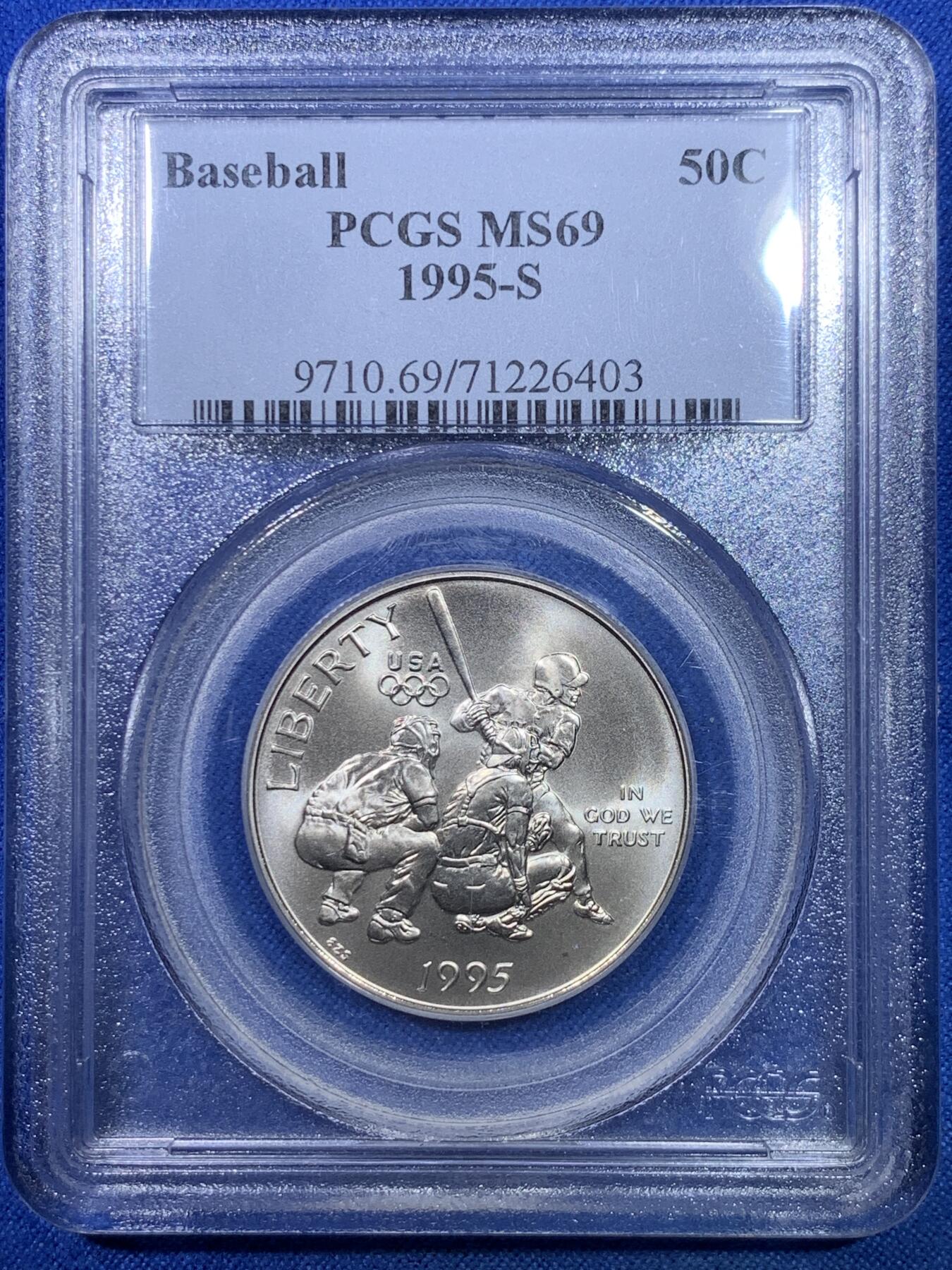 《竞宝斋》第284场- 周日，周一 2场连拍 （全场包邮） PCGS MS69 美国1995年S版棒球半美元