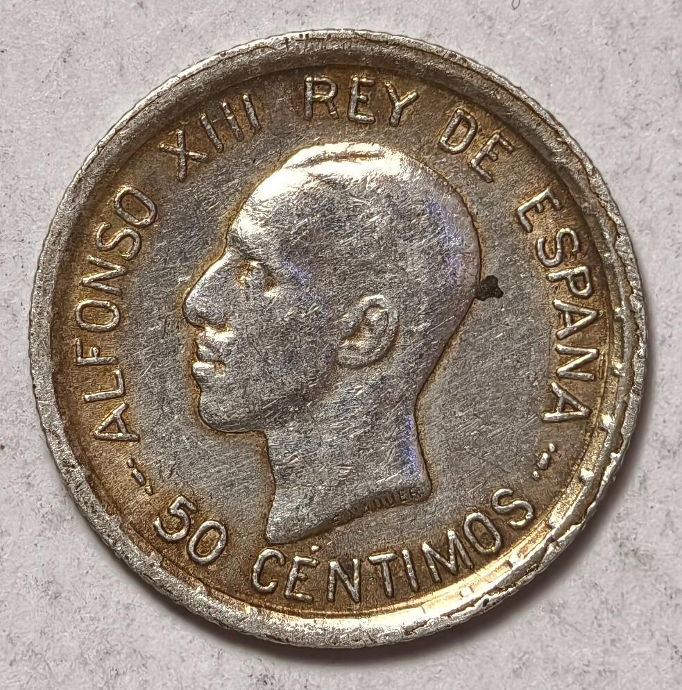 紫瑗钱币——第376期拍卖 西班牙 1926年 阿方索十三世 50分 2.5克 0.835银