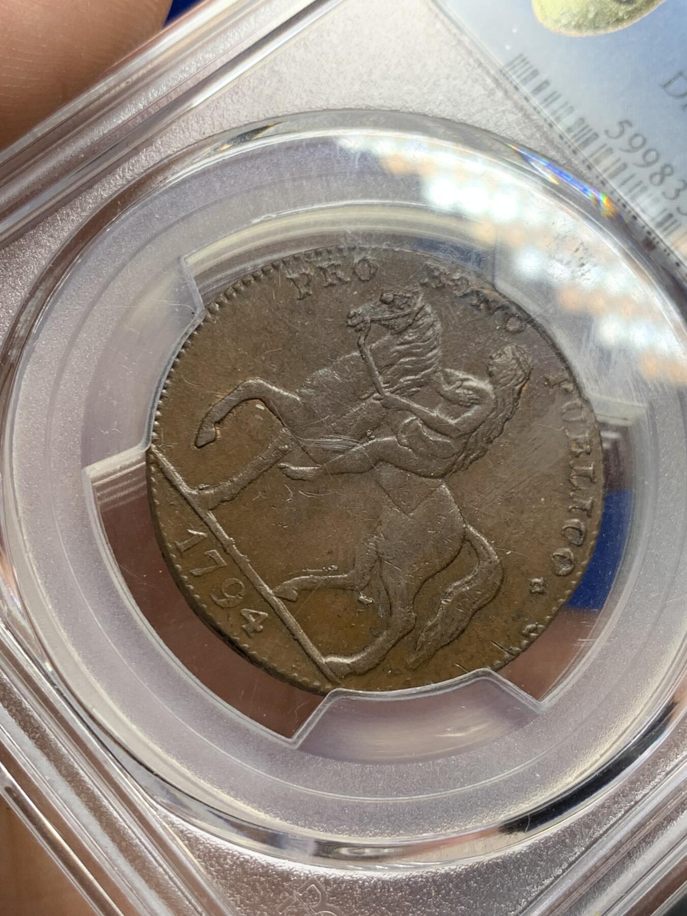 《竞宝斋》第284场- 周日，周一 2场连拍 （全场包邮） PCGS  MS62BN  英国考文垂1794年戈黛娃夫人（背教堂）半便士 少见好品相 63分成交价2800元