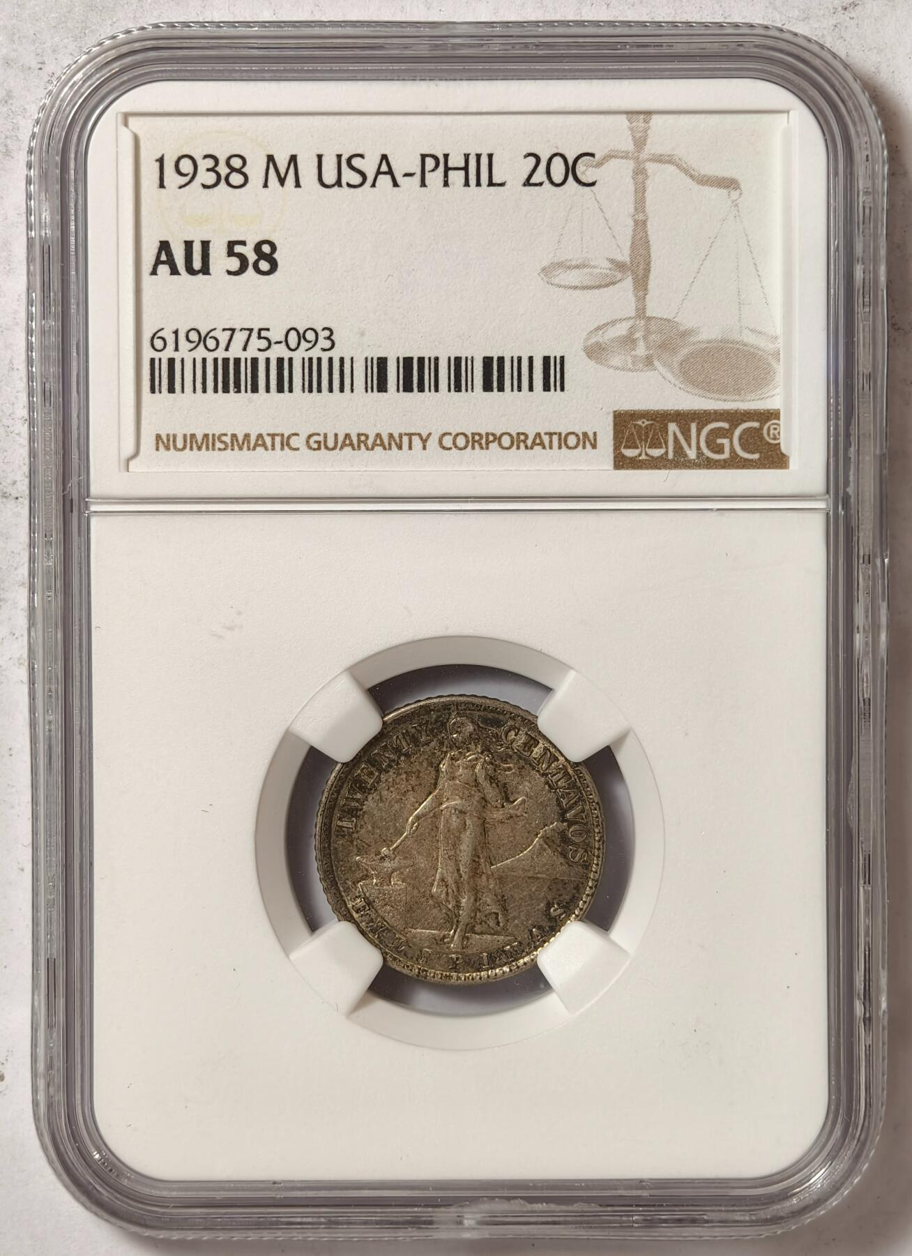 紫瑗钱币——第376期拍卖 美属菲律宾 1938年 M版 火山女神 20分 银币 NGC AU58