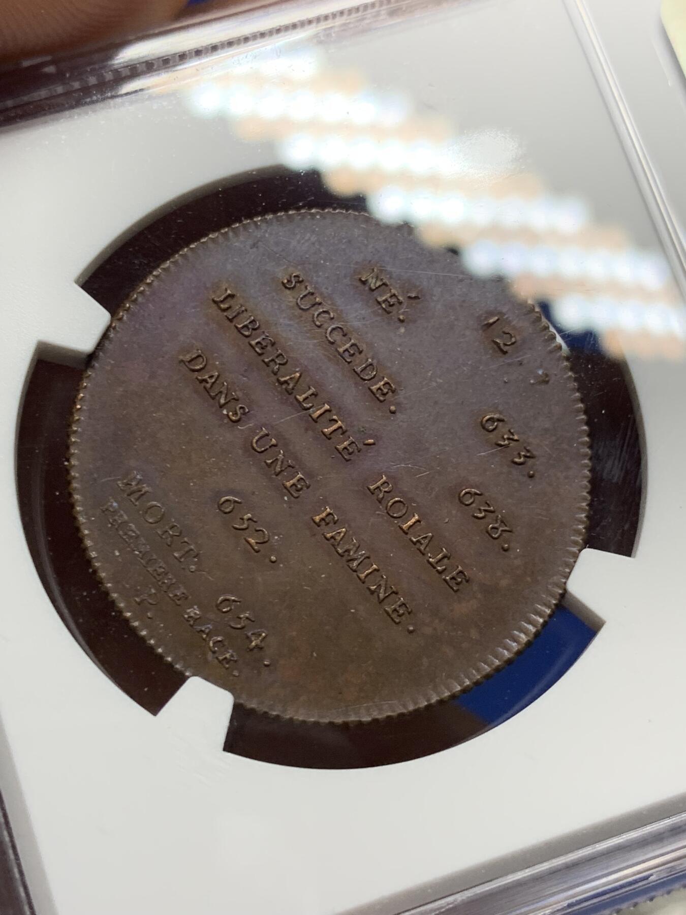 《竞宝斋》第284场- 周日，周一 2场连拍 （全场包邮） NGC MS62BN 法国1830-48克洛维二世国王铜章