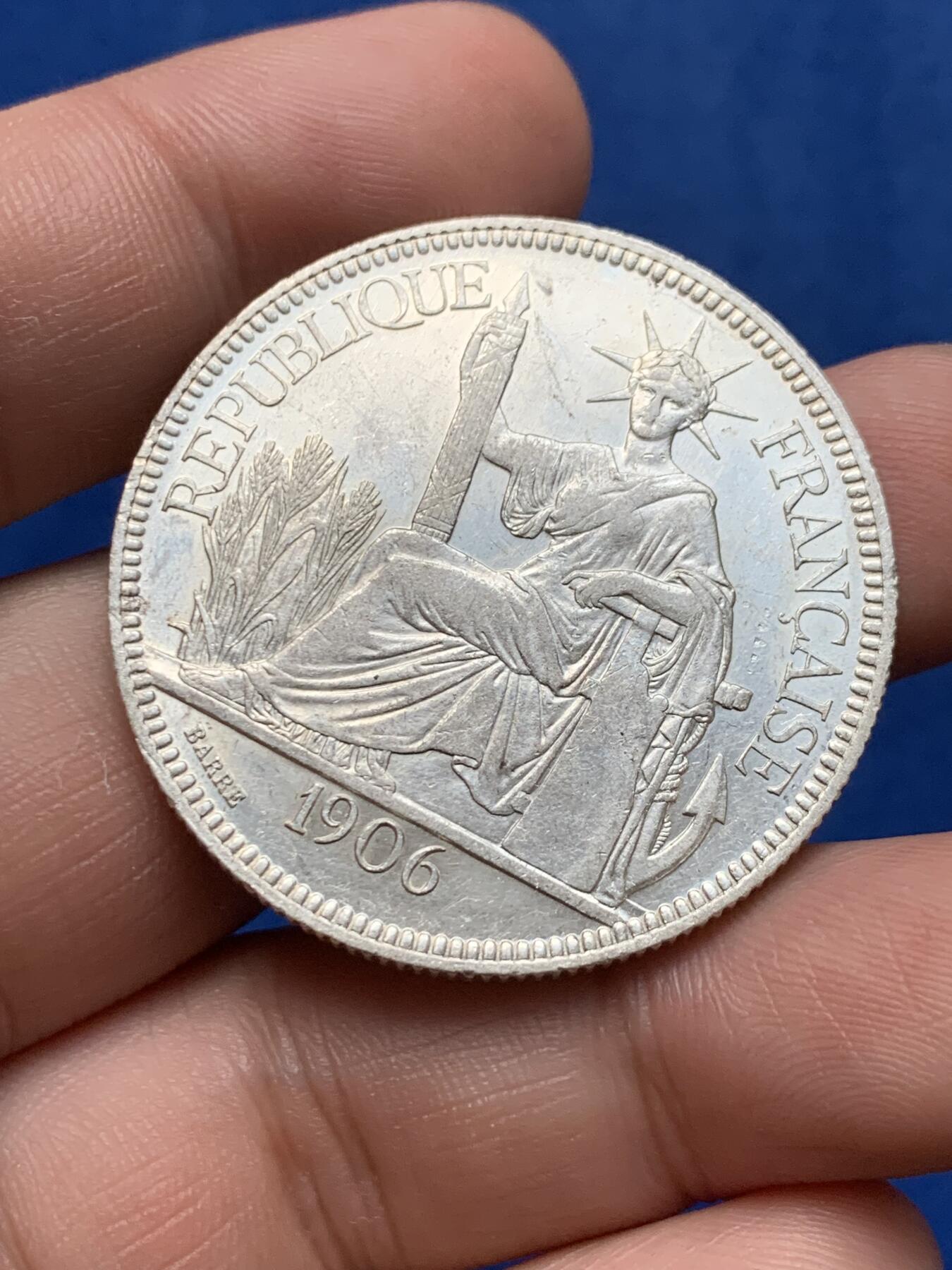 《竞宝斋》第284场- 周日，周一 2场连拍 （全场包邮） 法属印支1906坐洋一元银币