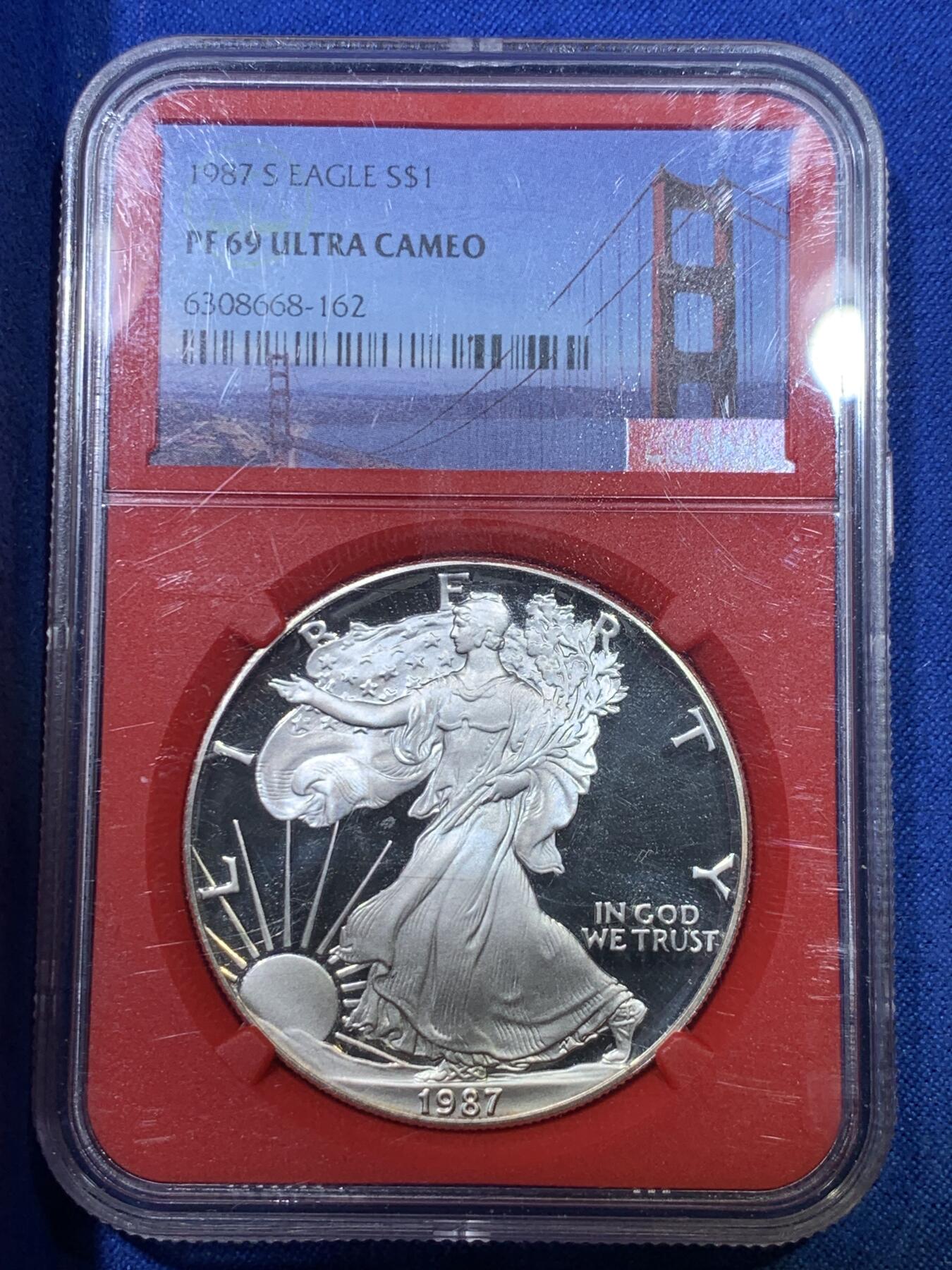 《竞宝斋》第284场- 周日，周一 2场连拍 （全场包邮） NGC PF69UC 美国1987年行走女神一盎司精制银币