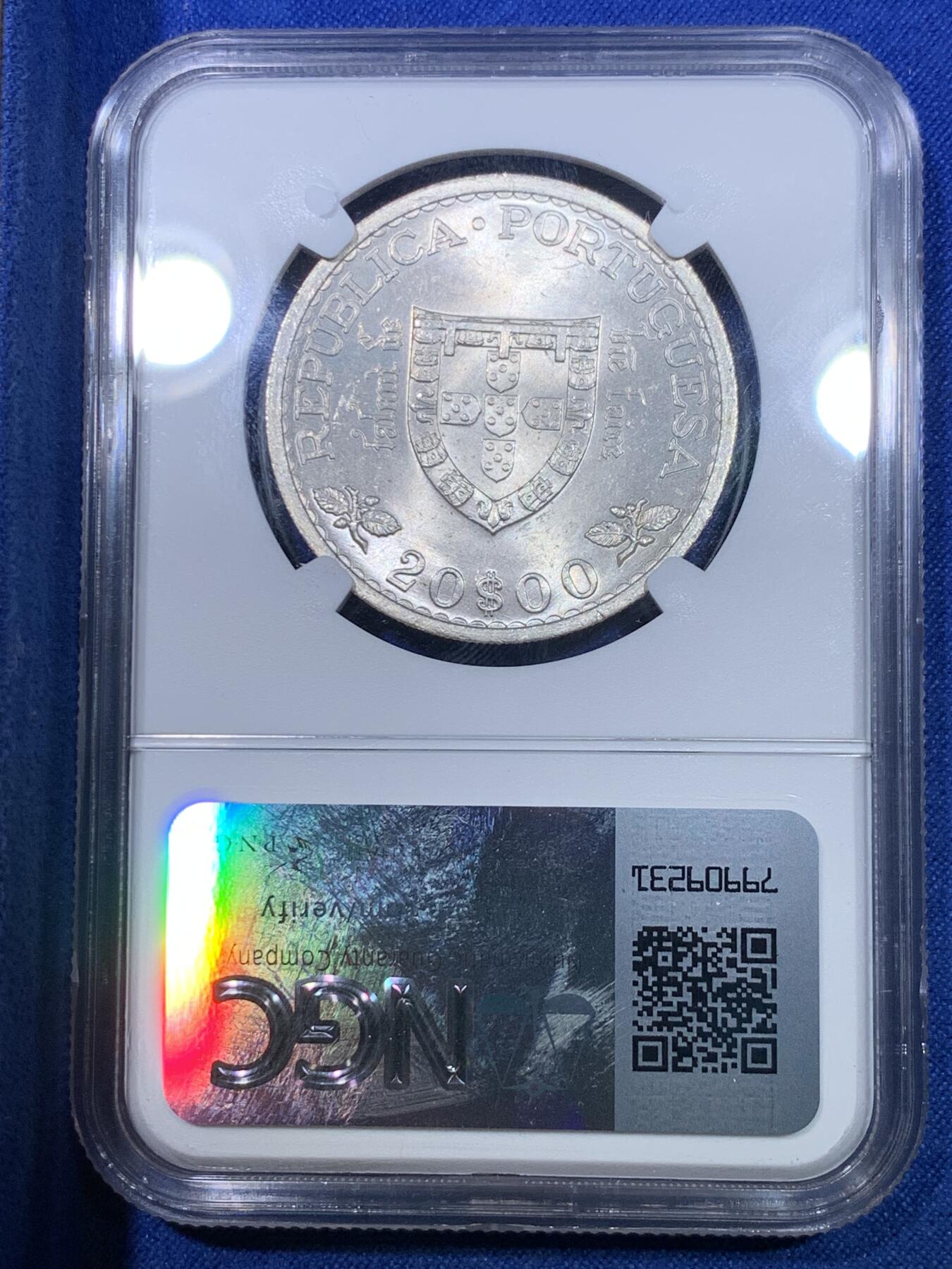 《竞宝斋》第284场- 周日，周一 2场连拍 （全场包邮） NGC MS63 葡萄牙1960年亨利王子500周年20埃斯库多银币