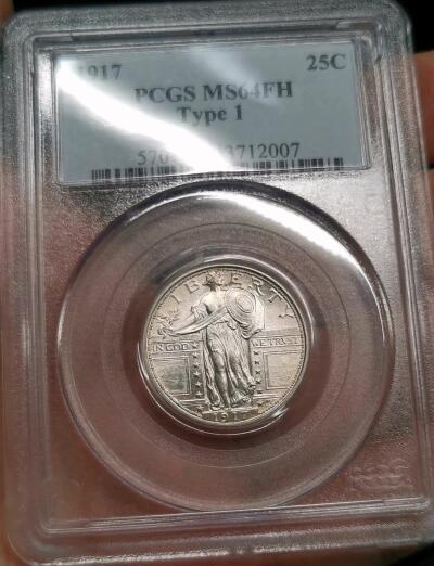 凡希社世界钱币微拍第二百七十五期 荐！1917美国行走女神25分银币PCGS-MS64FH，淡彩银光质感一流！P老盒。