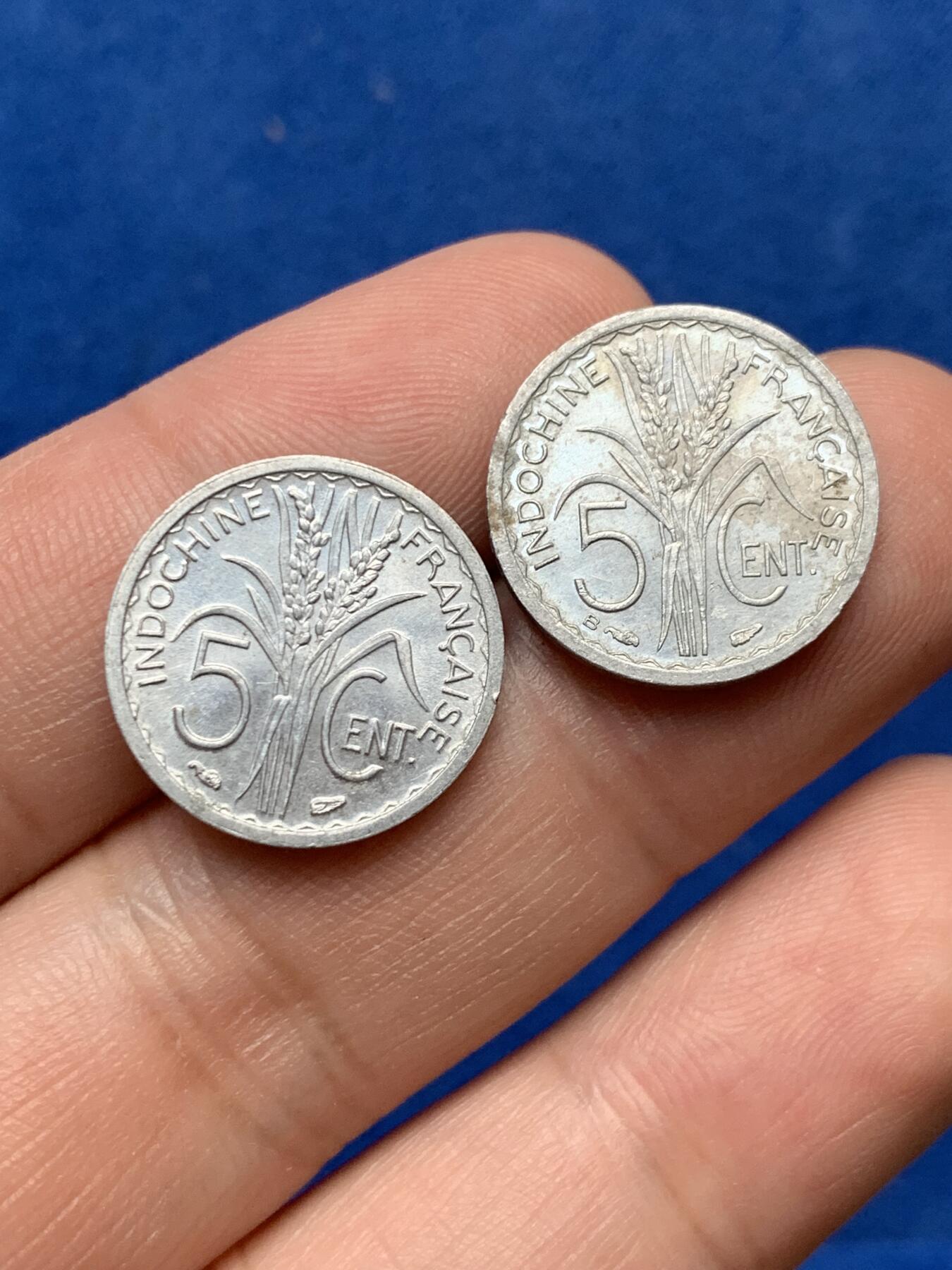 《竞宝斋》第284场- 周日，周一 2场连拍 （全场包邮） 两枚一组 法属印支1946年5分铝币