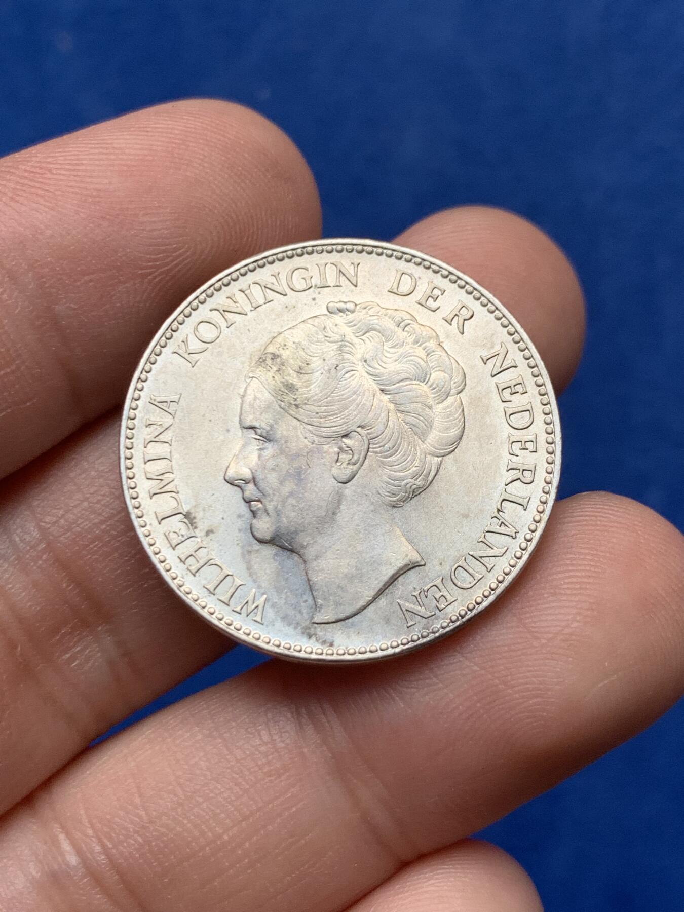 《竞宝斋》第284场- 周日，周一 2场连拍 （全场包邮） 1931年荷兰威廉明娜1G银币 UNC品