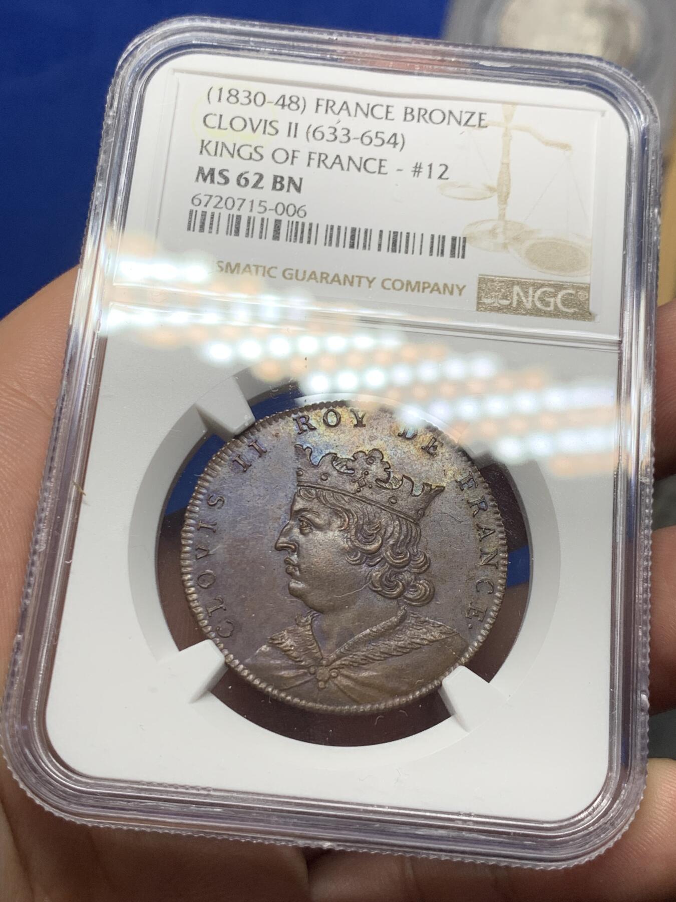 《竞宝斋》第284场- 周日，周一 2场连拍 （全场包邮） NGC MS62BN 法国1830-48克洛维二世国王铜章