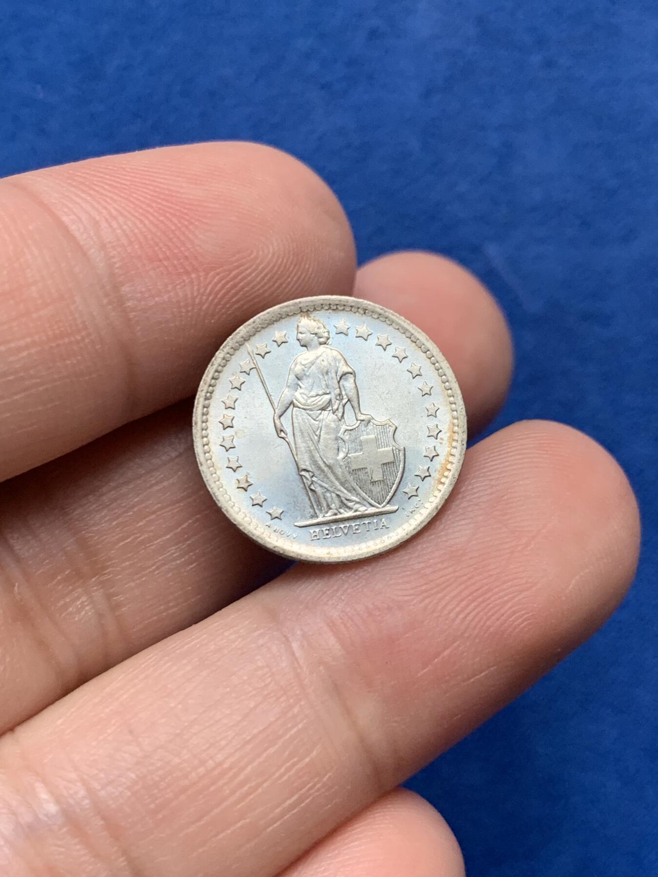 《竞宝斋》第284场- 周日，周一 2场连拍 （全场包邮） 1965年瑞士1/2法郎银币 MS品