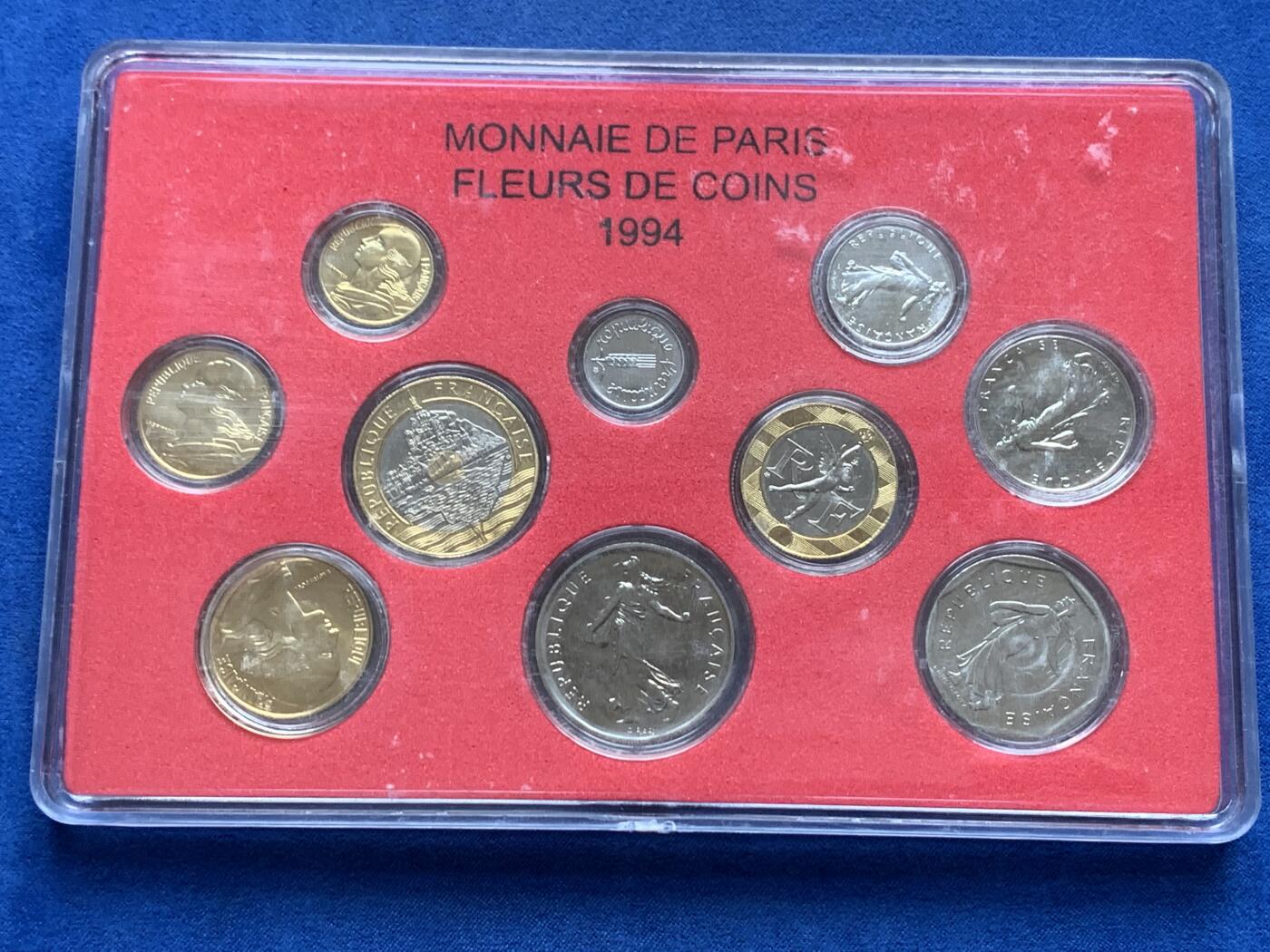 《竞宝斋》第284场- 周日，周一 2场连拍 （全场包邮） 法国1994年清年份官方套币 面值齐全 法系收藏必备 较为稀少