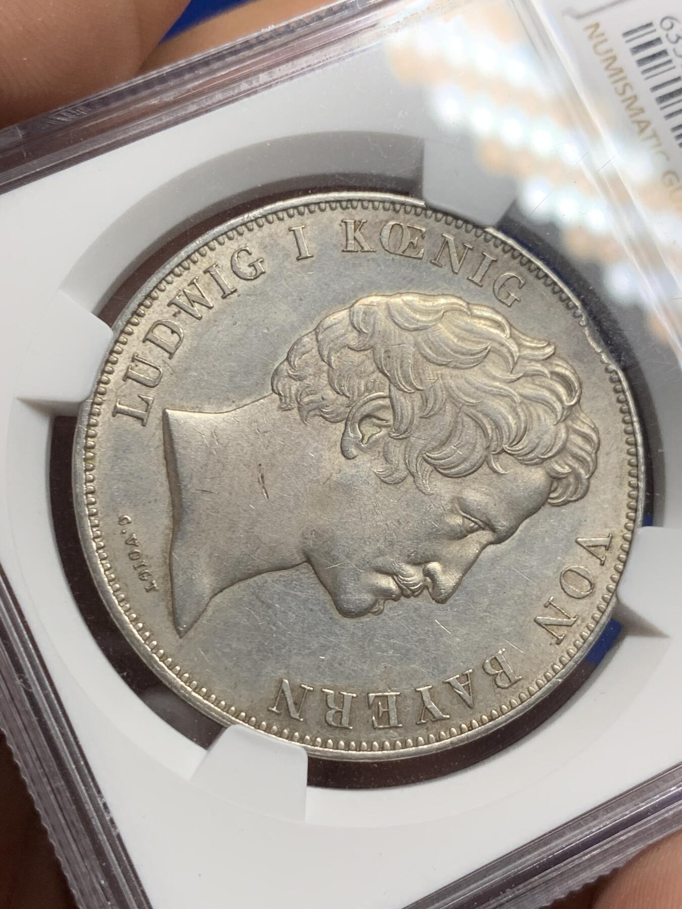 《竞宝斋》第284场- 周日，周一 2场连拍 （全场包邮） NGC UNC 德国1839年巴伐利亚选帝侯骑马雕像历史双泰勒 37.12g 大银币