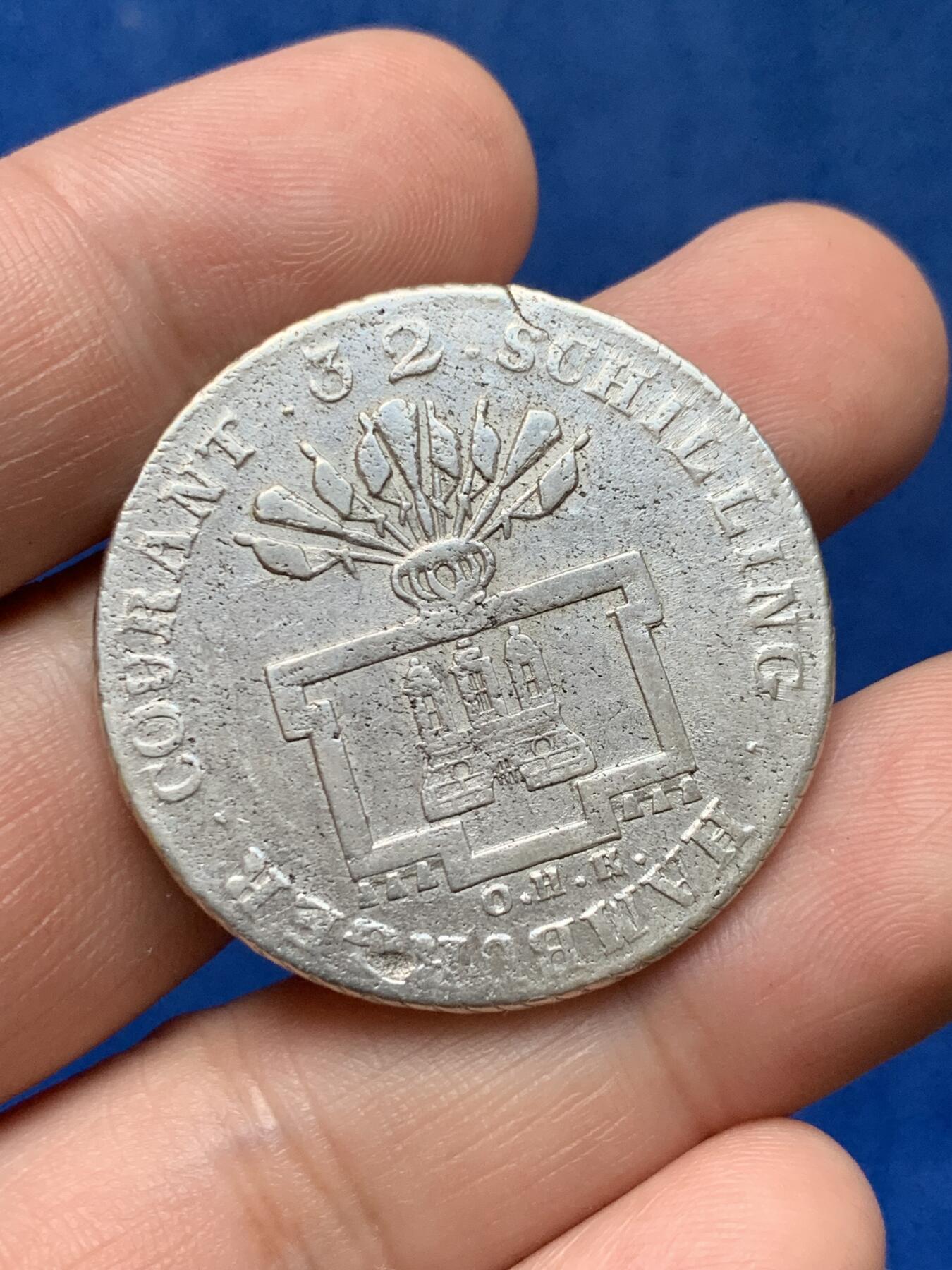 《竞宝斋》第284场- 周日，周一 2场连拍 （全场包邮） 德国 1796年 汉堡自由市 32先令 银币 早期双头鹰徽章 细节见图