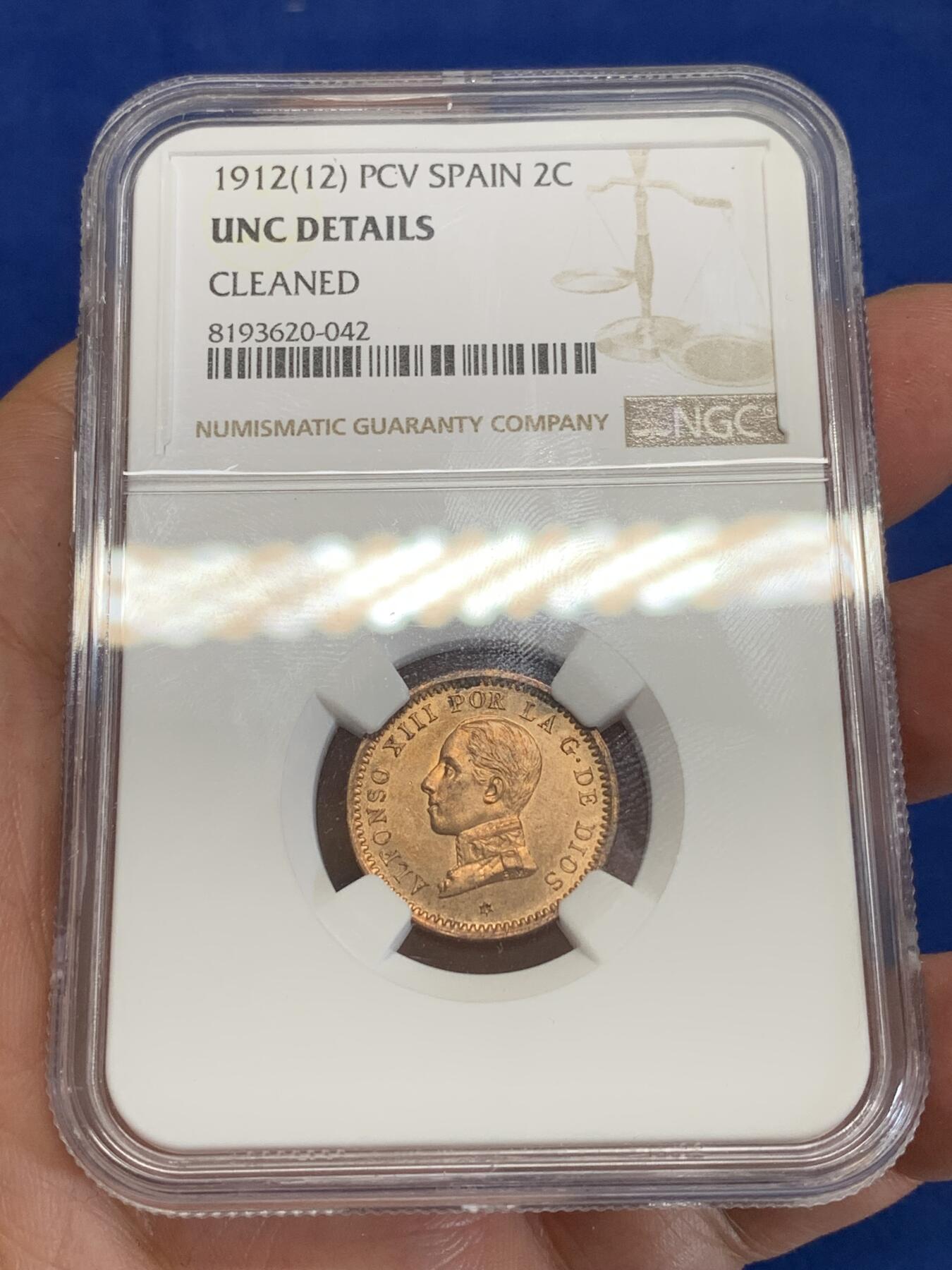 《竞宝斋》第284场- 周日，周一 2场连拍 （全场包邮） NGC UNCD 西班牙1912年阿方索十三世2分铜币