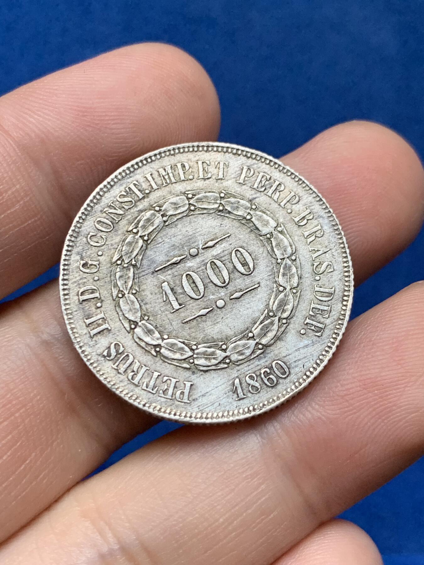 《竞宝斋》第284场- 周日，周一 2场连拍 （全场包邮） 巴西1860年1000瑞斯 细节见图