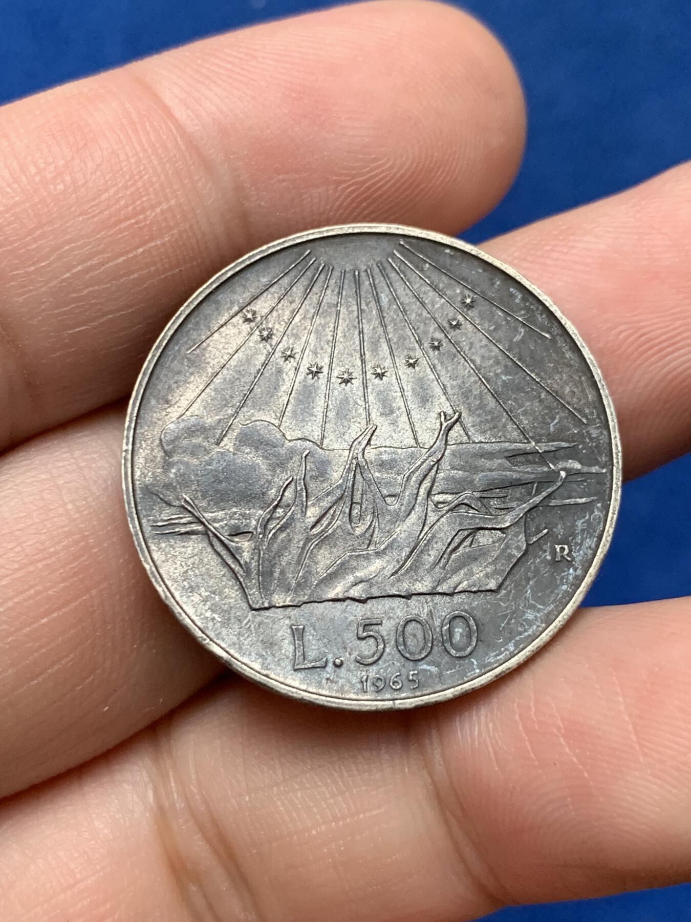 《竞宝斋》第284场- 周日，周一 2场连拍 （全场包邮） 意大利1965年但丁500里拉银币