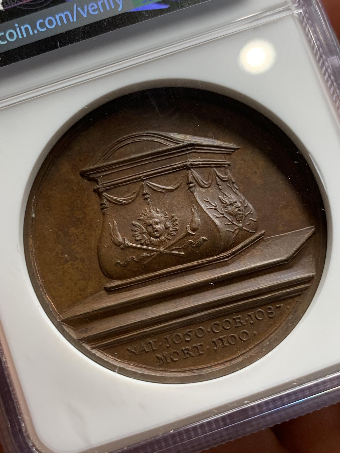 《竞宝斋》第284场- 周日，周一 2场连拍 （全场包邮） NGC MS64BN 英国 1731年 英国君主2号纪念章 NGC冠军分大铜章 威廉二世 高分精品 雕刻精美