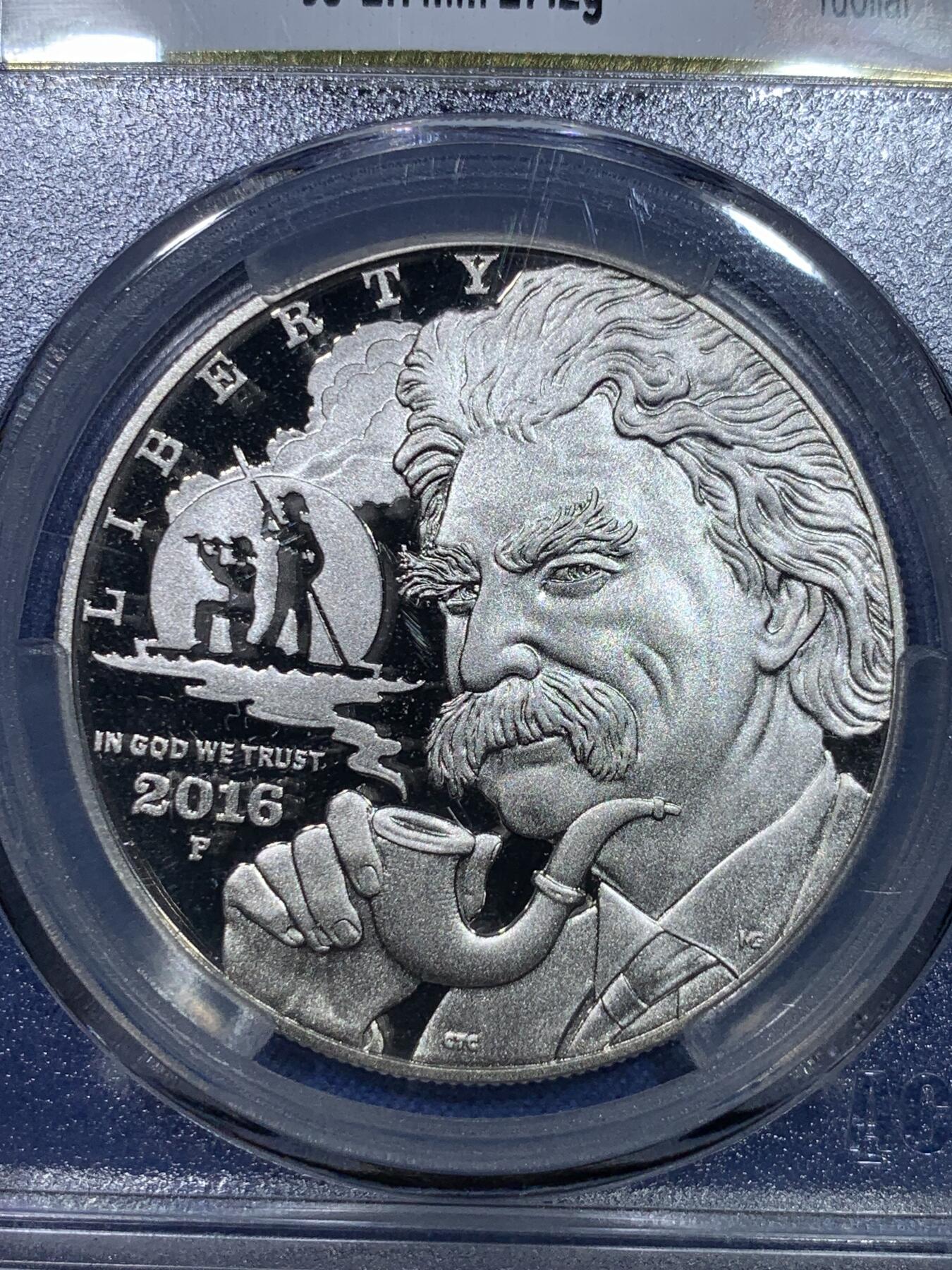 《竞宝斋》第284场- 周日，周一 2场连拍 （全场包邮） ACG PF69 美国2016马克吐温 精制 纪念银币 少见高分