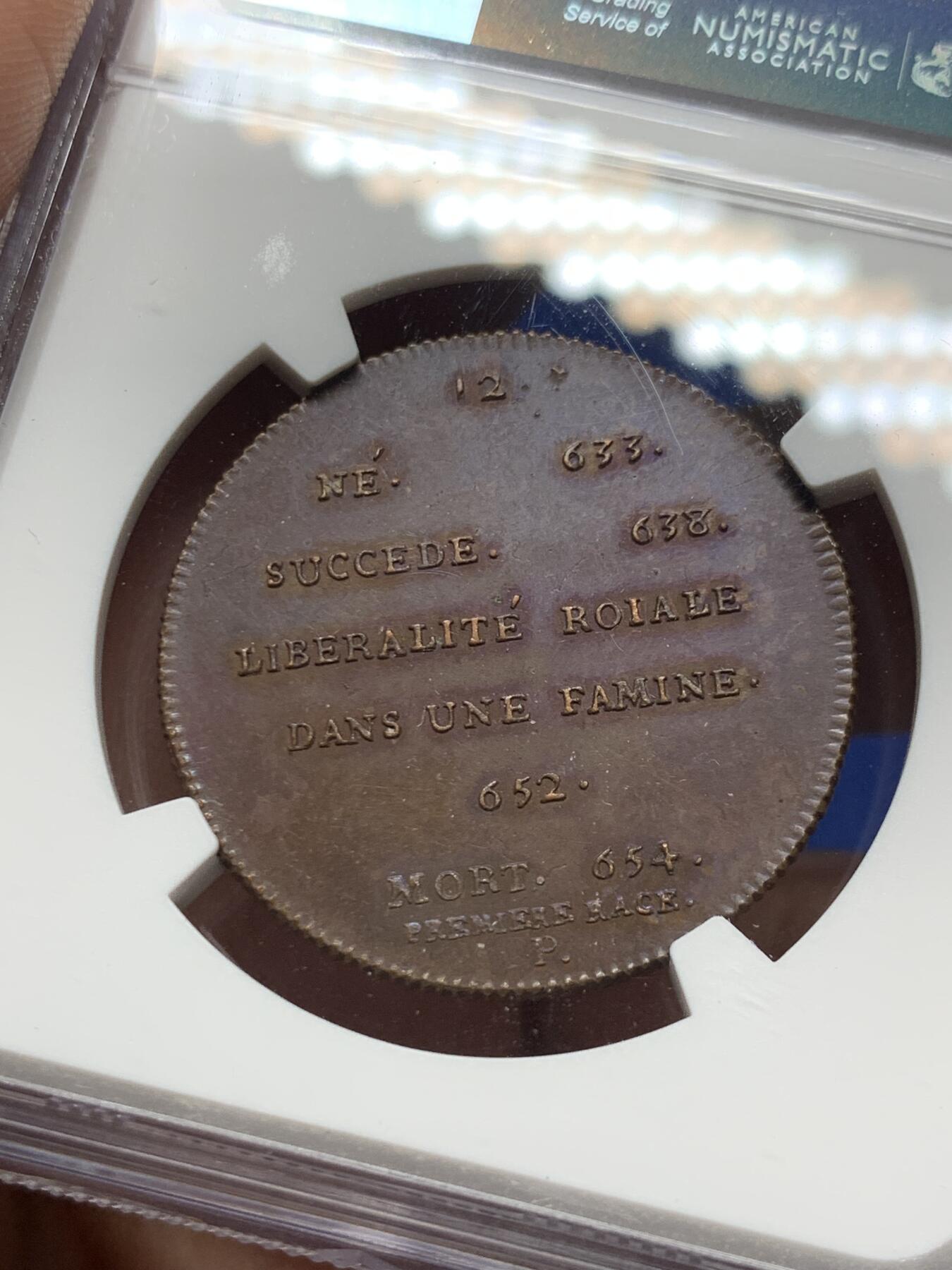 《竞宝斋》第284场- 周日，周一 2场连拍 （全场包邮） NGC MS62BN 法国1830-48克洛维二世国王铜章