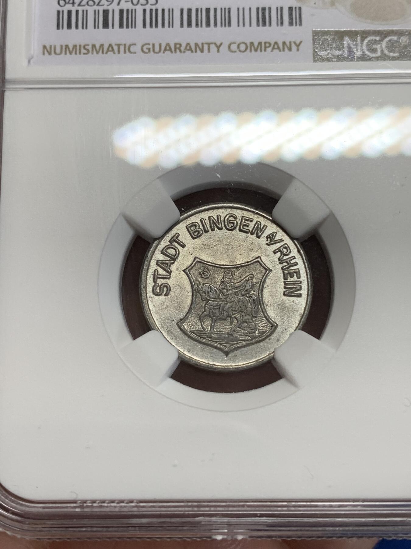 《竞宝斋》第284场- 周日，周一 2场连拍 （全场包邮） NGC MS64 1919年德紧宾根10芬尼铁币 铁币保存不易 原光难得