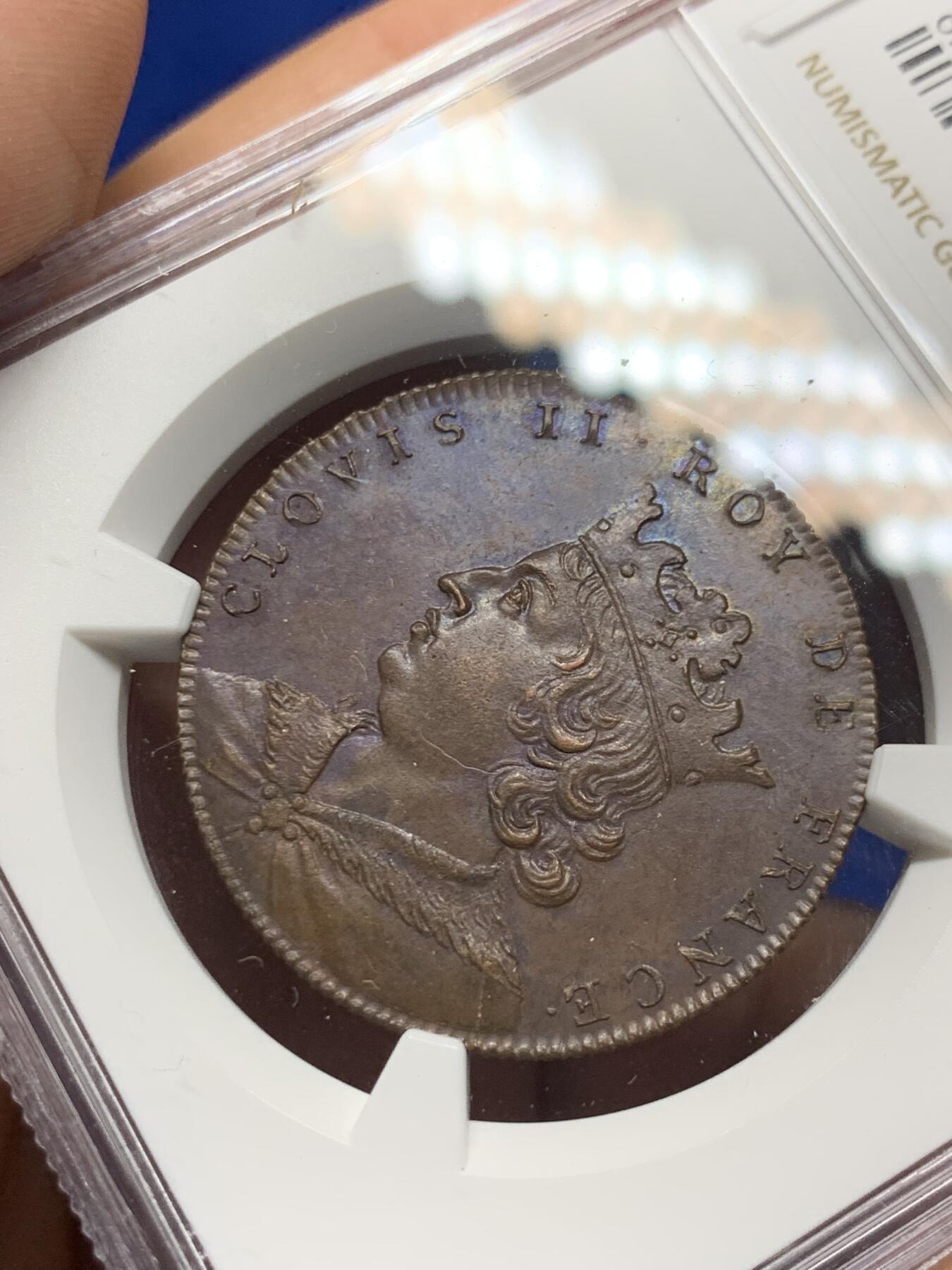 《竞宝斋》第284场- 周日，周一 2场连拍 （全场包邮） NGC MS62BN 法国1830-48克洛维二世国王铜章