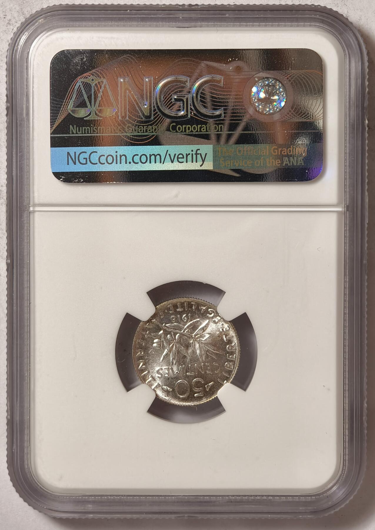 紫瑗钱币——第376期拍卖 法国 1918年 播种女神 50分 银币 NGC MS62