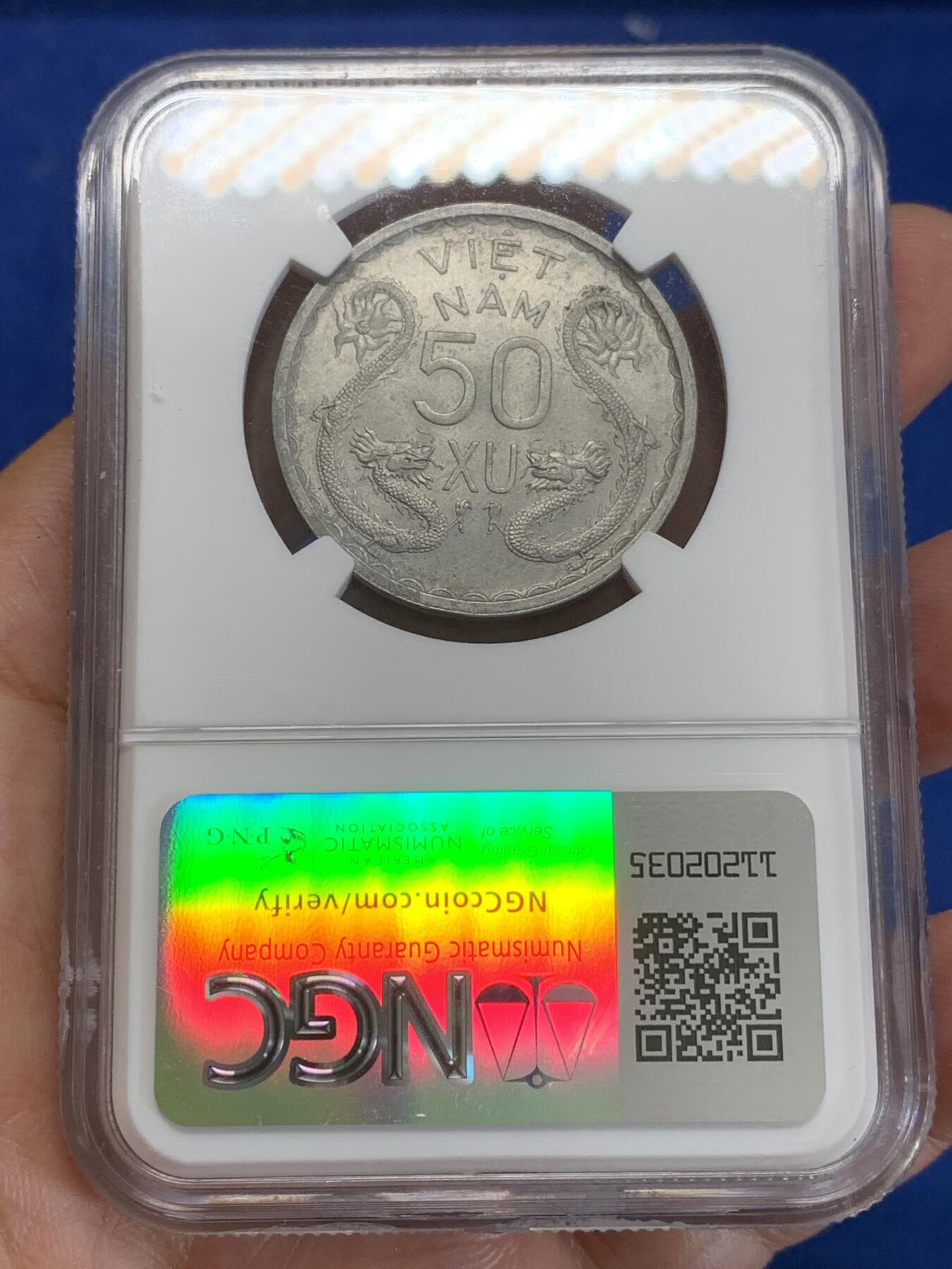 《竞宝斋》第284场- 周日，周一 2场连拍 （全场包邮） NGC MS63 越南1953三美女50苏经典双龙铝币