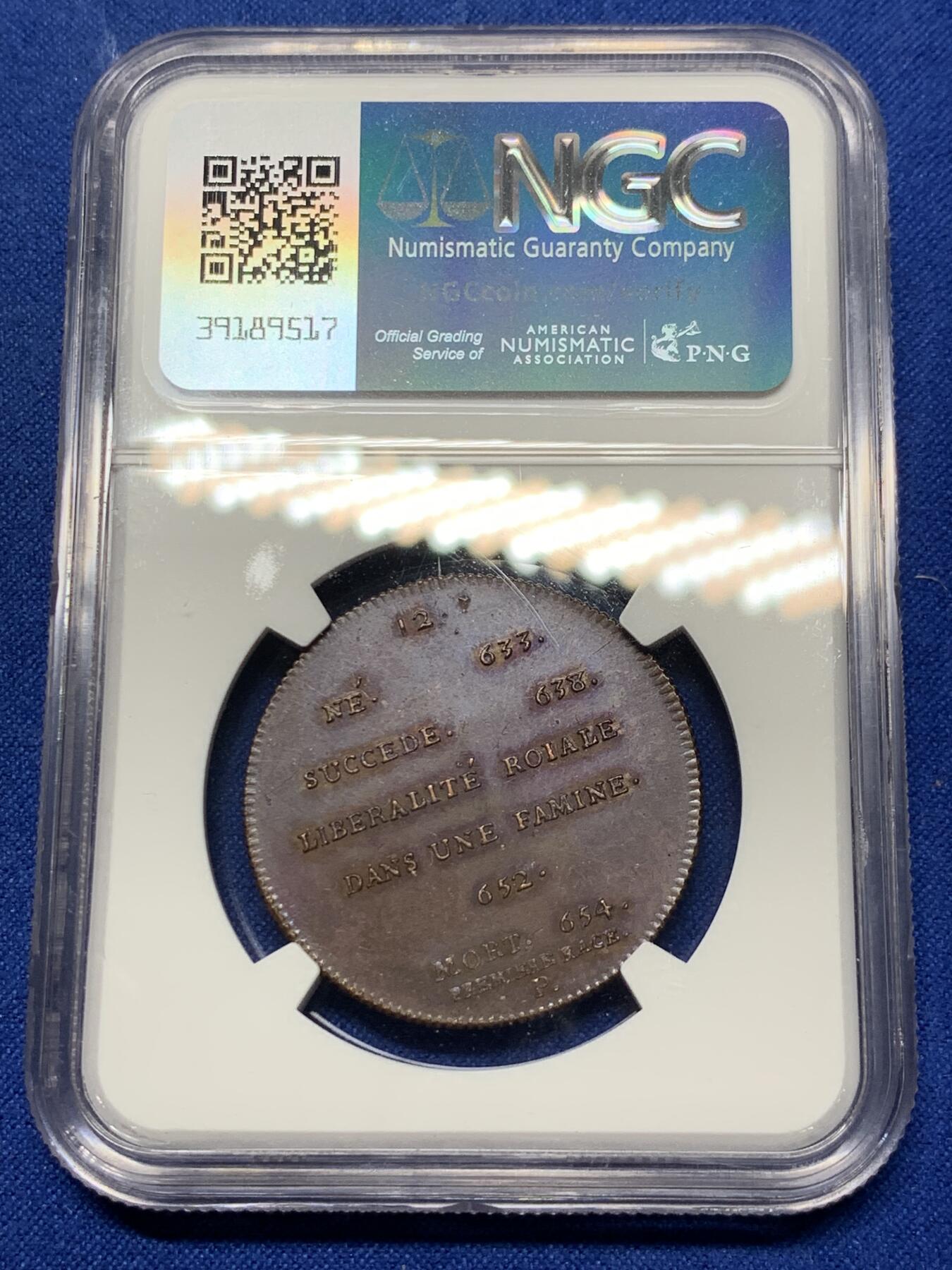 《竞宝斋》第284场- 周日，周一 2场连拍 （全场包邮） NGC MS62BN 法国1830-48克洛维二世国王铜章