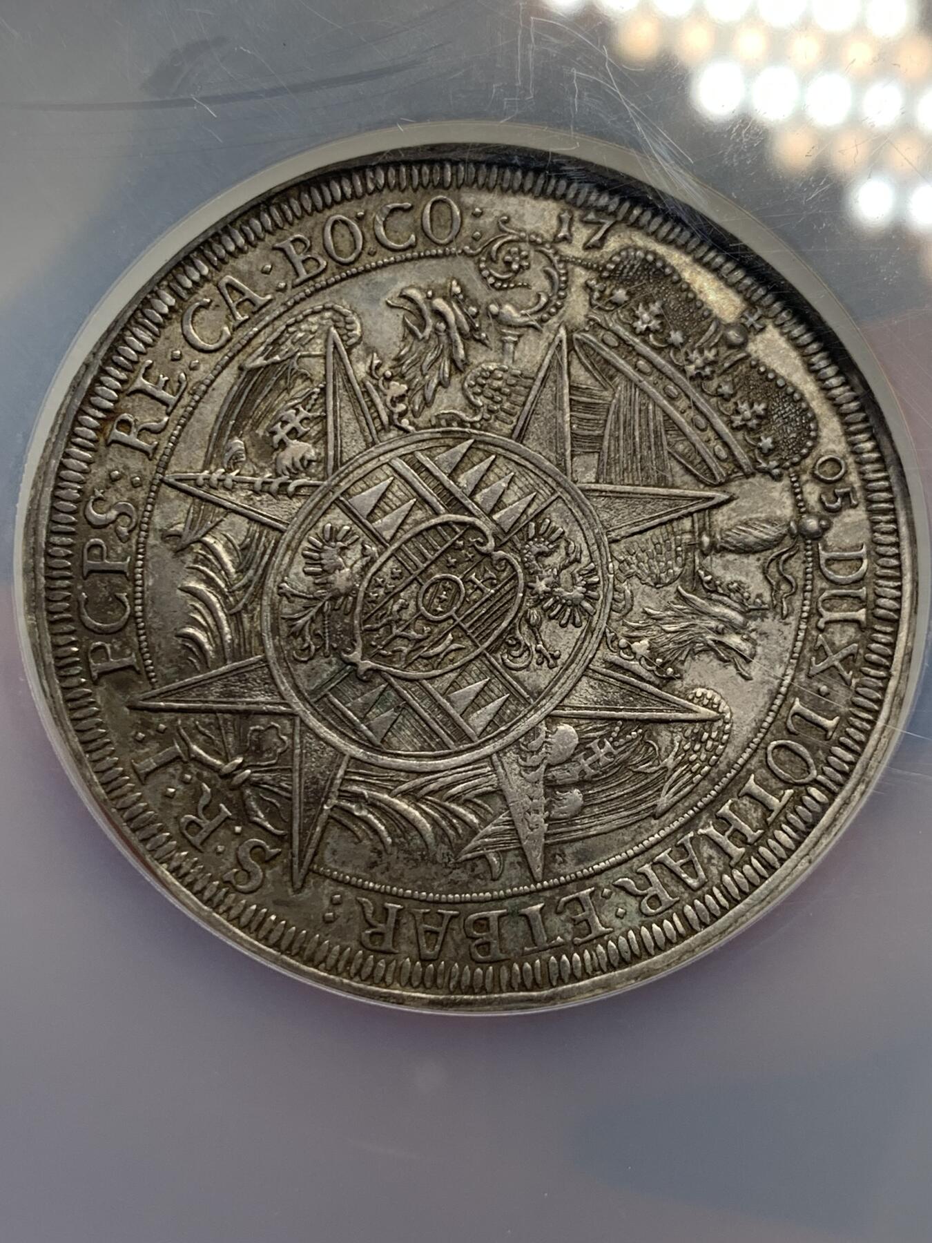 《竞宝斋》第284场- 周日，周一 2场连拍 （全场包邮） NGC MS62 波西米亚王国 1705 奥洛穆茨主教区 泰勒大银币 细节高点俱在 低评