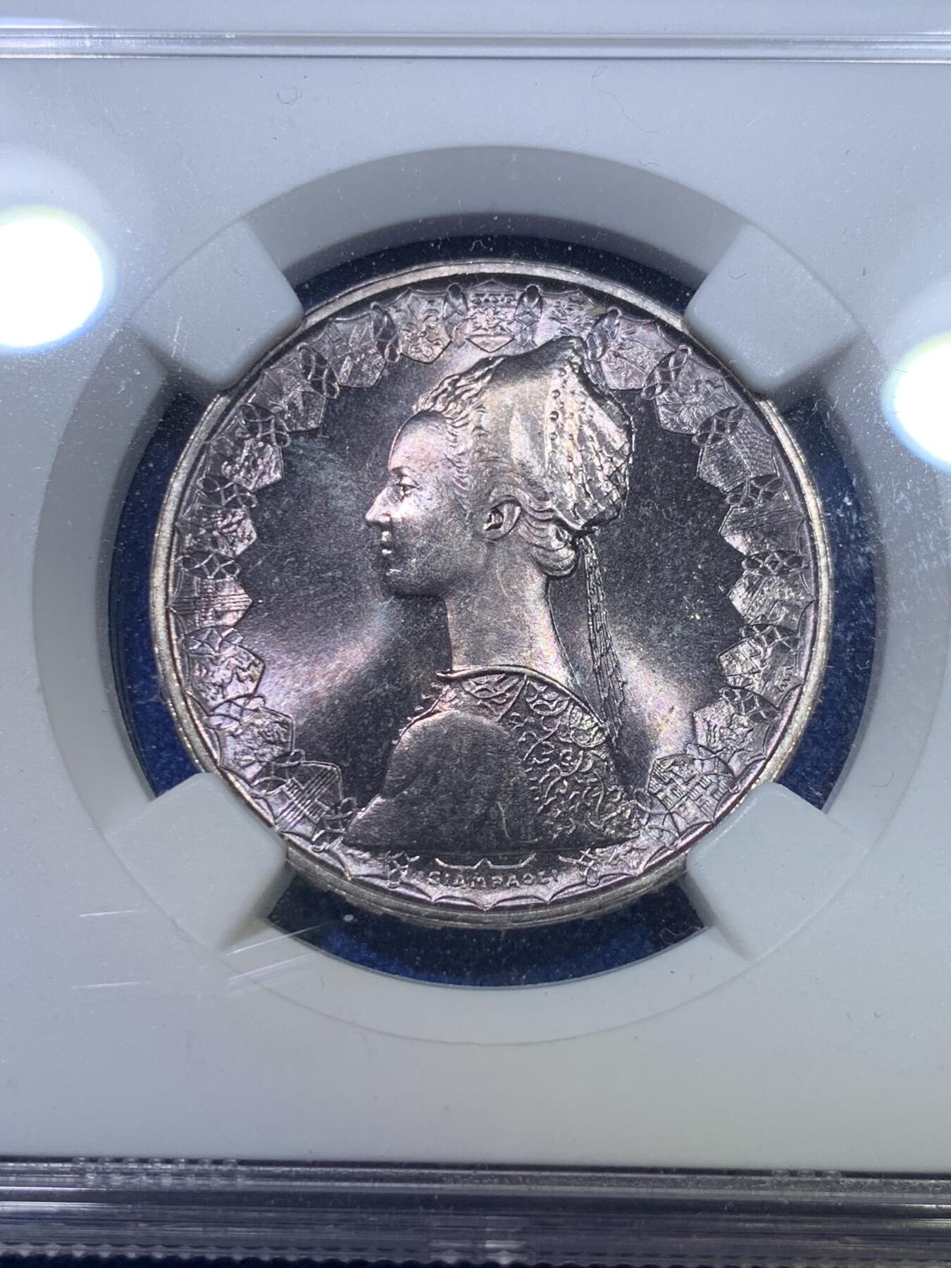 《竞宝斋》第284场- 周日，周一 2场连拍 （全场包邮） NGC MS65 意大利1970美女帆船500里拉银币