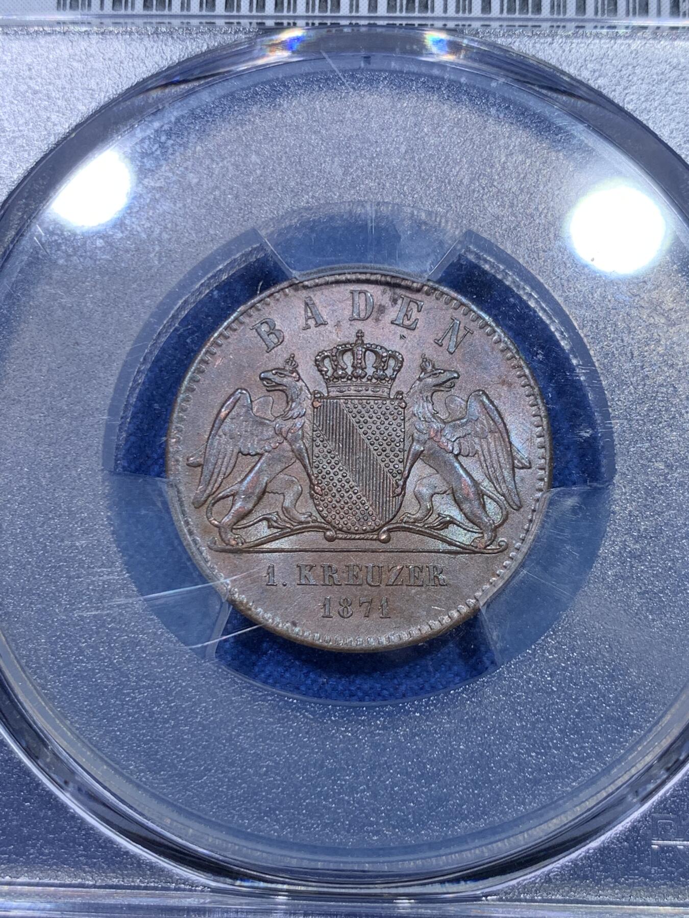 《竞宝斋》第284场- 周日，周一 2场连拍 （全场包邮） PCGS  MS63BN  德国1871年巴登普法战胜胜利纪念克鲁泽