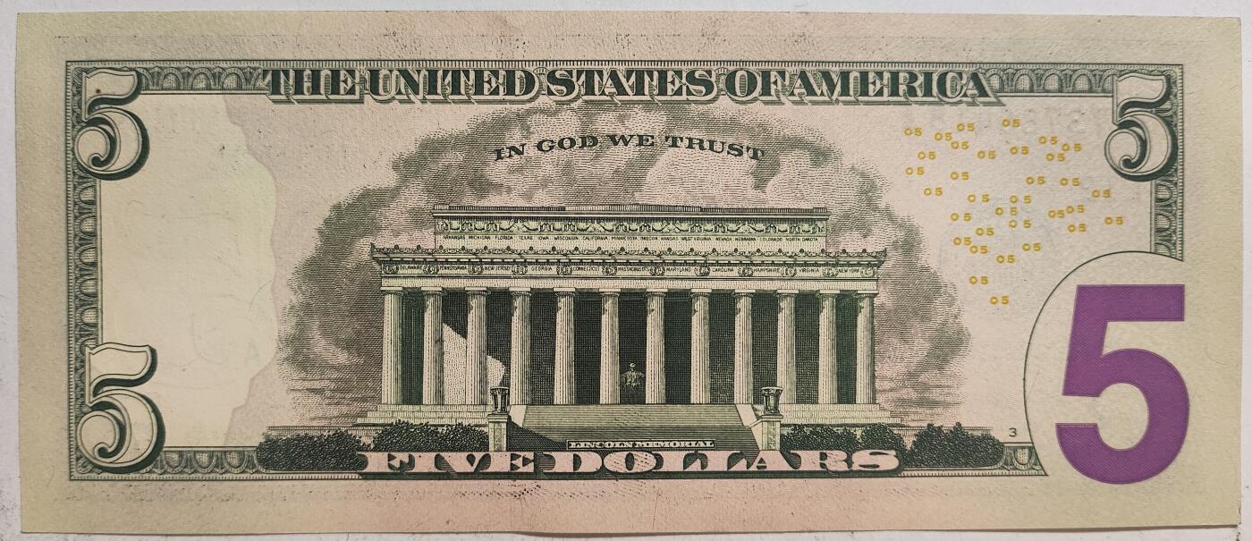 紫瑗钱币——第377期拍卖——纸币场 美国 2021年 L版 无序列 亚伯拉罕·林肯 5美元 彩色版 UNC