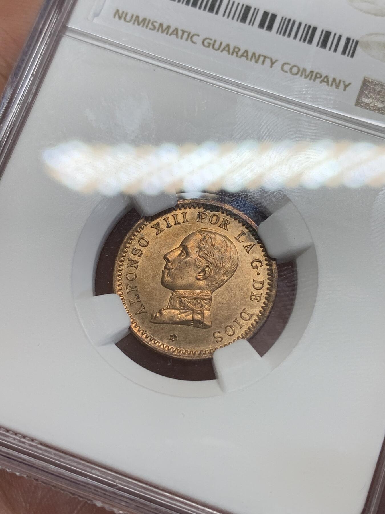 《竞宝斋》第284场- 周日，周一 2场连拍 （全场包邮） NGC UNCD 西班牙1912年阿方索十三世2分铜币