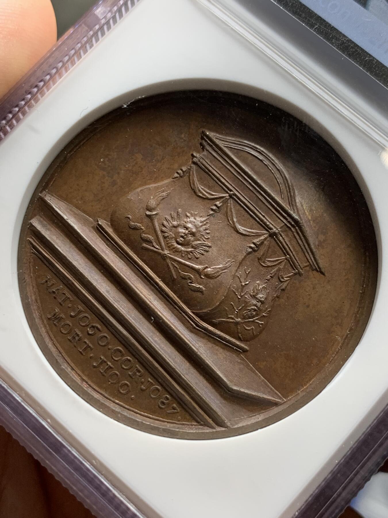 《竞宝斋》第284场- 周日，周一 2场连拍 （全场包邮） NGC MS64BN 英国 1731年 英国君主2号纪念章 NGC冠军分大铜章 威廉二世 高分精品 雕刻精美