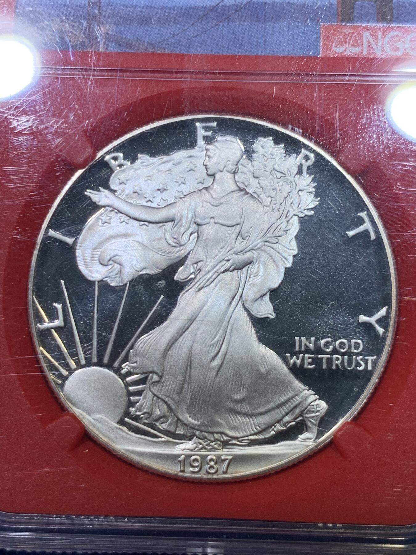 《竞宝斋》第284场- 周日，周一 2场连拍 （全场包邮） NGC PF69UC 美国1987年行走女神一盎司精制银币