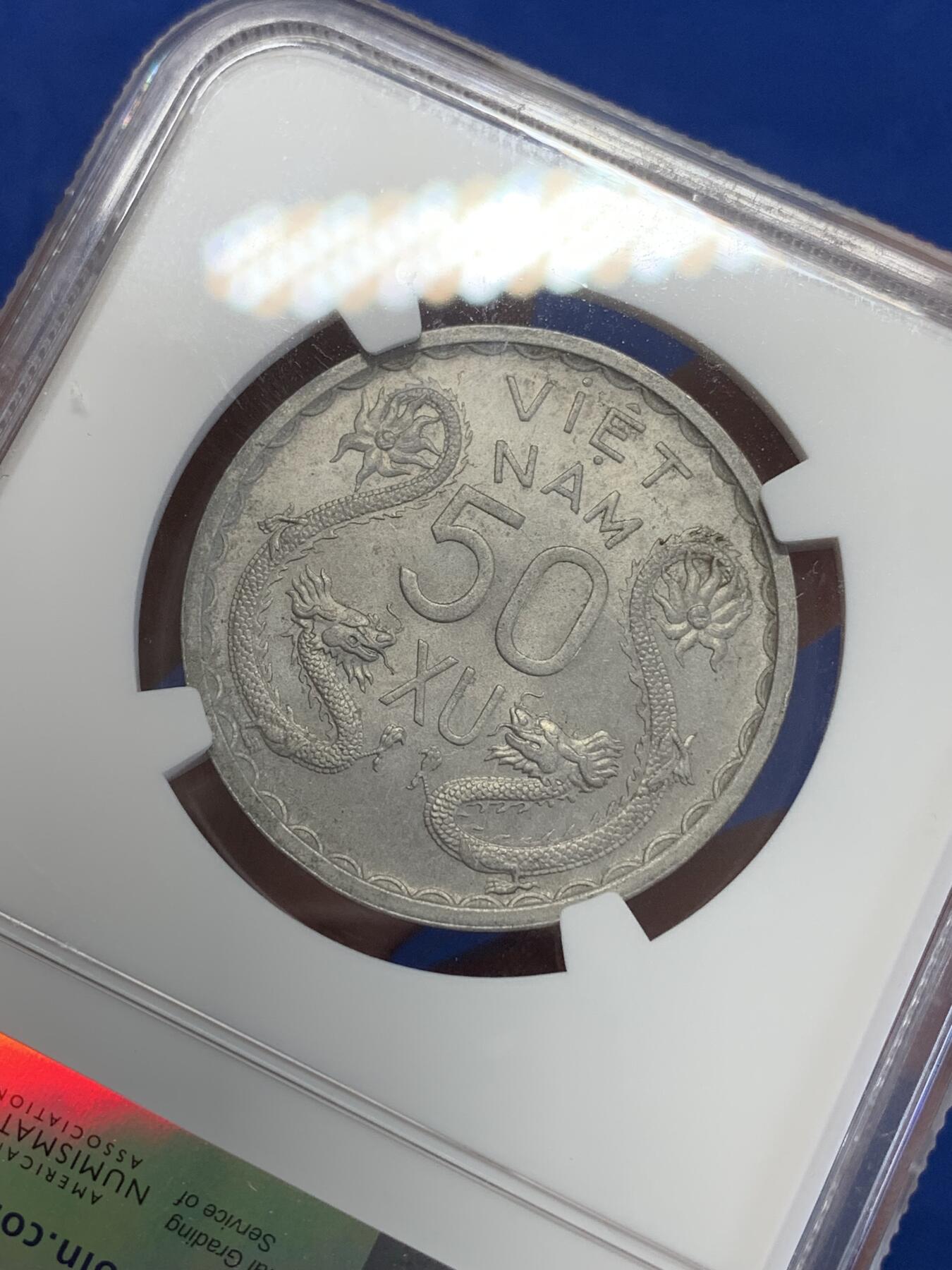 《竞宝斋》第284场- 周日，周一 2场连拍 （全场包邮） NGC MS63 越南1953三美女50苏经典双龙铝币