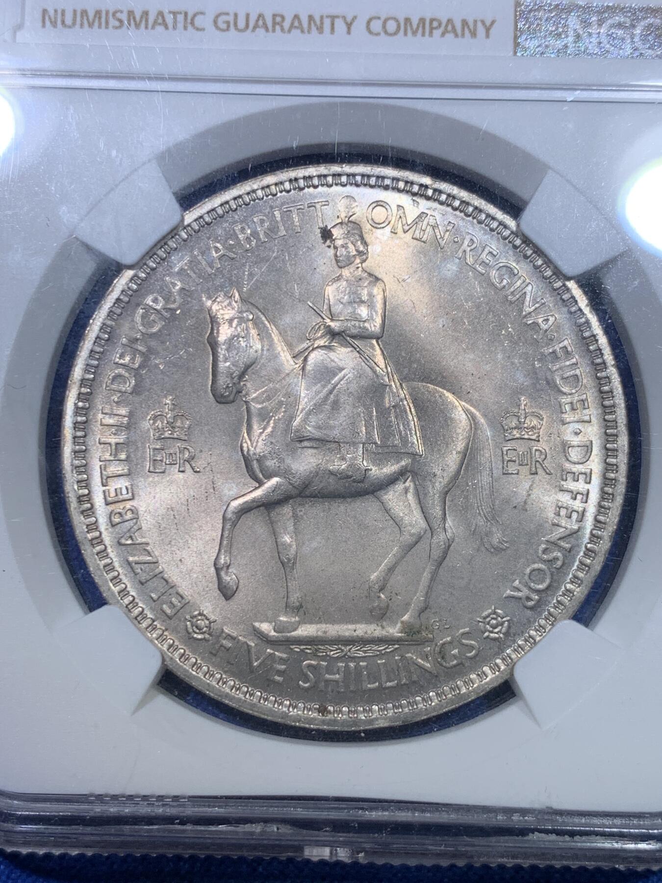 《竞宝斋》第284场- 周日，周一 2场连拍 （全场包邮） NGC MS64 英国1953登基克朗 女王登基所发行 状态不错