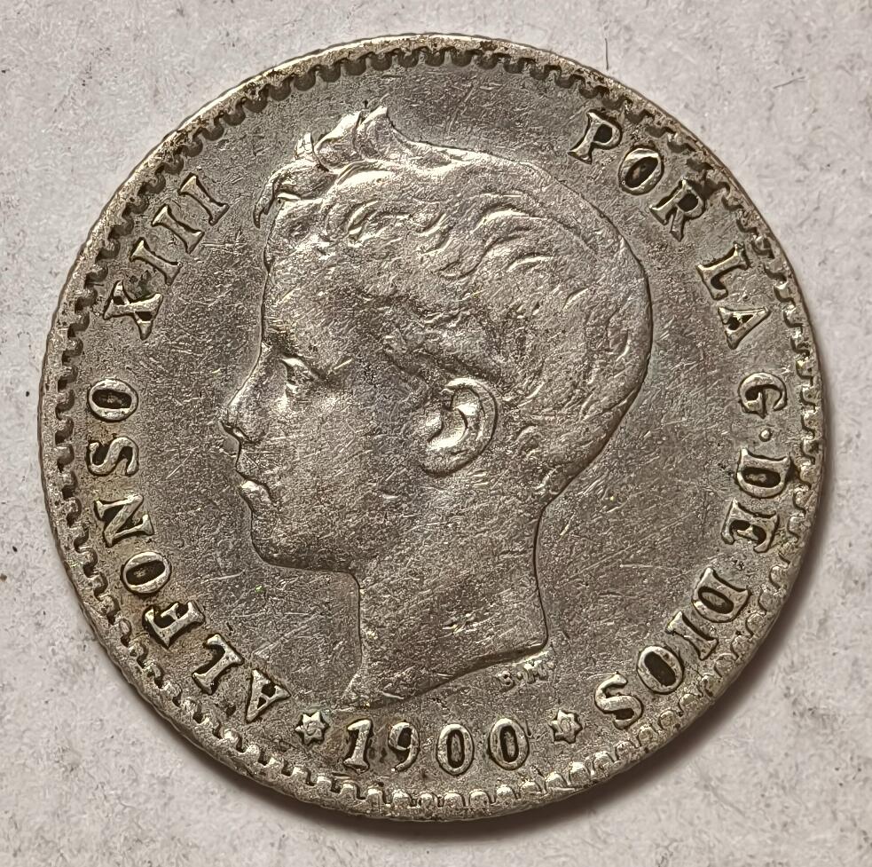 紫瑗钱币——第376期拍卖 西班牙 1900年 阿方索十三世 小孩头 50分 2.5克 0.835银