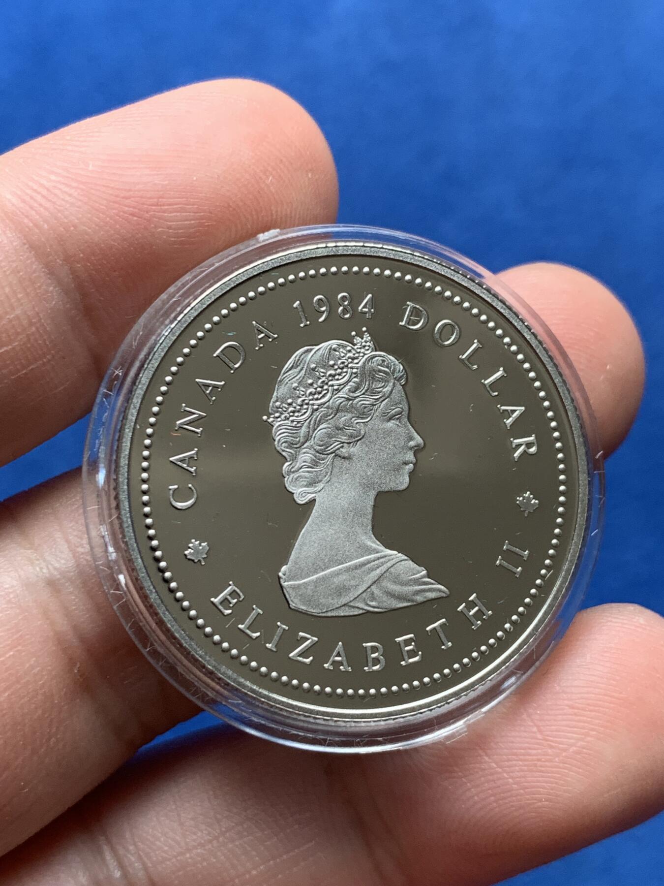 《竞宝斋》第284场- 周日，周一 2场连拍 （全场包邮） 绿盒子 加拿大1984年 纪念探险家雅克·卡蒂埃 精制PROOF一元镍币 稀少