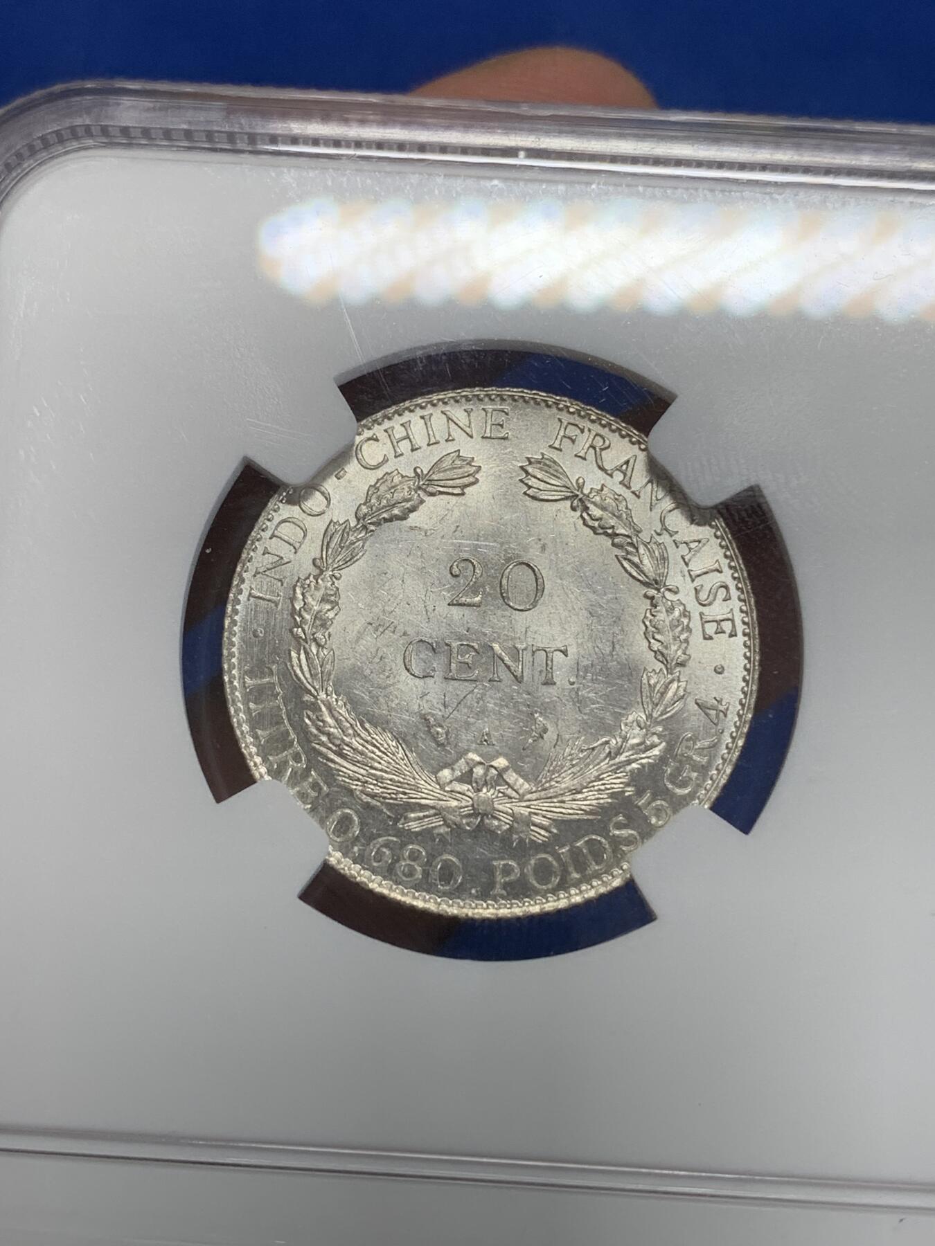 《竞宝斋》第284场- 周日，周一 2场连拍 （全场包邮） NGC UNCD 法属印支1930年坐洋20分银币 少见年份