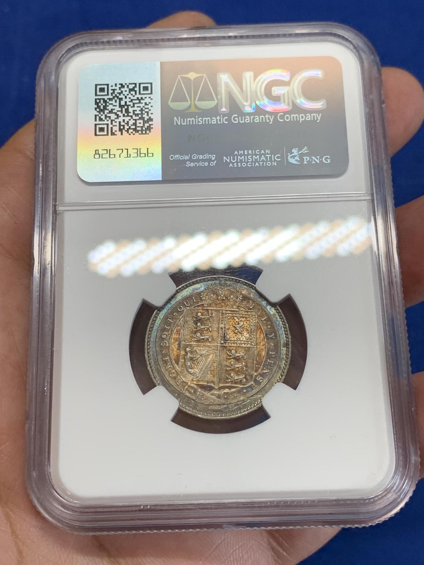 《竞宝斋》第284场- 周日，周一 2场连拍 （全场包邮） NGC AU55 英国1887年维多利亚1先令银币