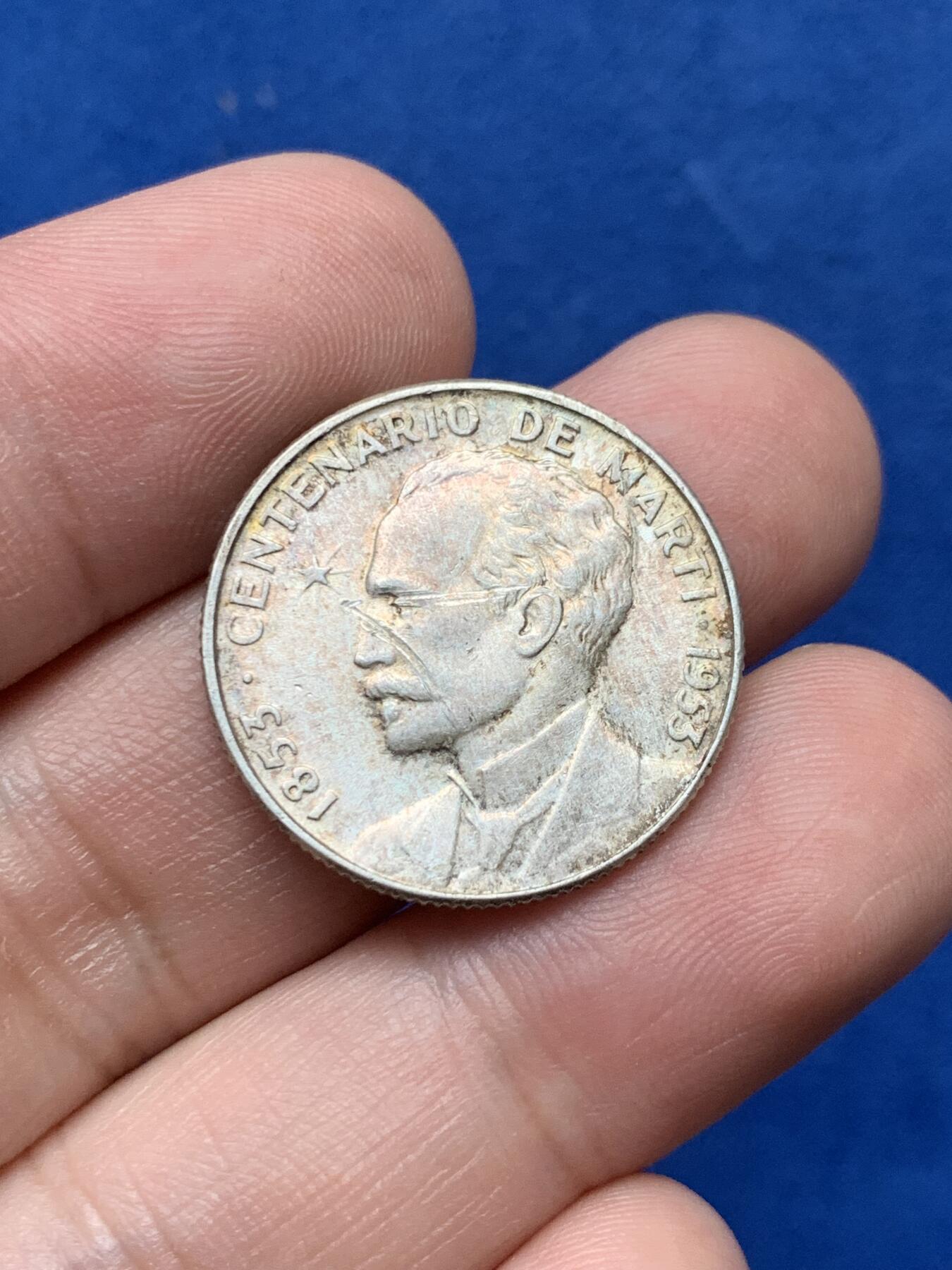 《竞宝斋》第284场- 周日，周一 2场连拍 （全场包邮） 1953年古巴何塞·马蒂25c银币