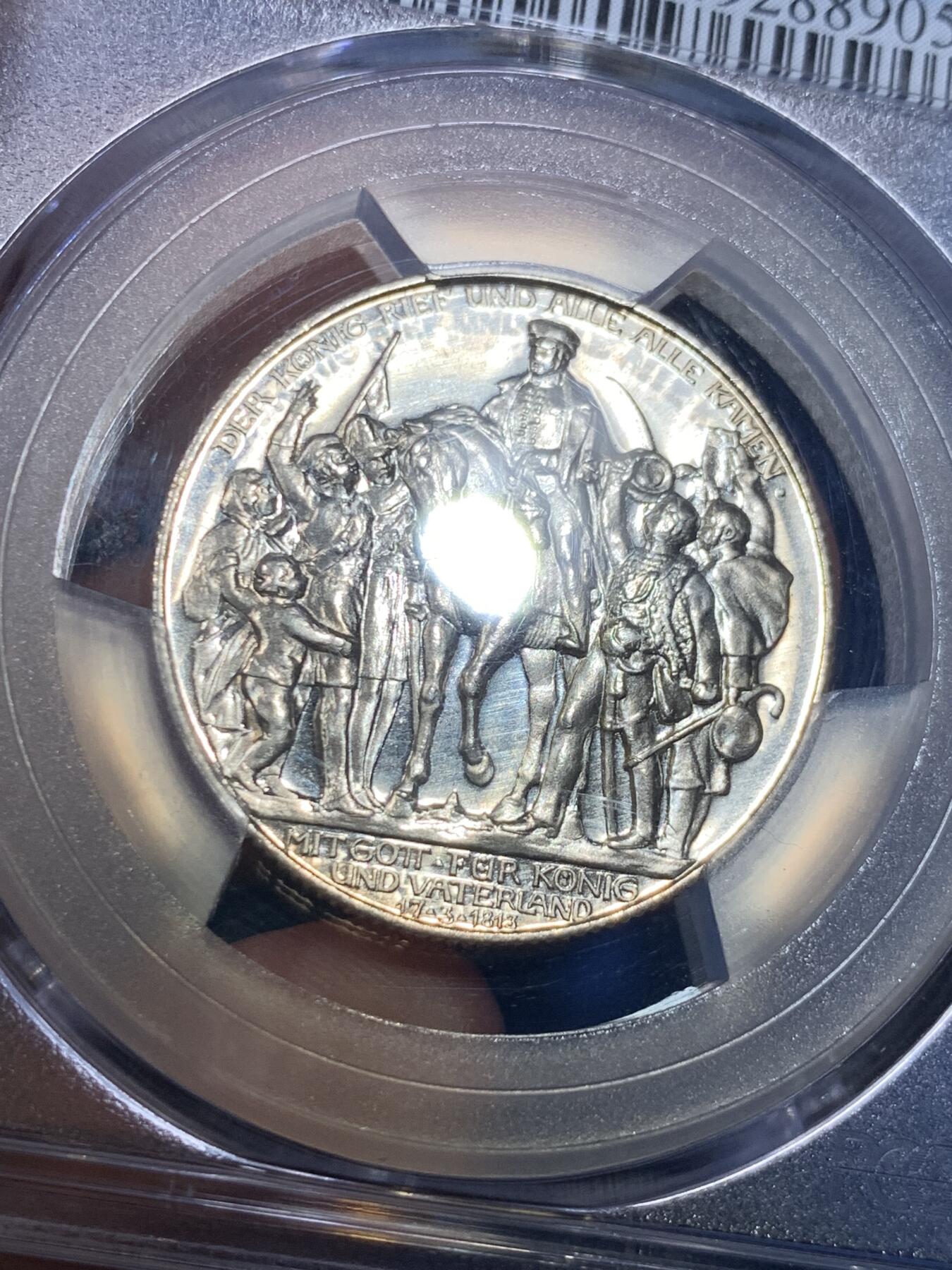 《竞宝斋》第284场- 周日，周一 2场连拍 （全场包邮） PCGS PR63CAM 德国1913普法战争胜利100周年2马克精制币 更高评级只有39枚