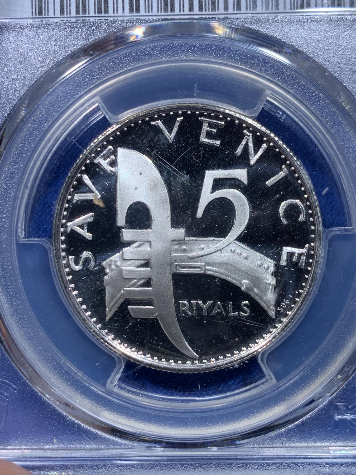 《竞宝斋》第284场- 周日，周一 2场连拍 （全场包邮） PCGS PR69DCAM 阿治曼1971年拯救威尼斯5里亚尔精制银币 冠军分 名誉品 之前68分的成交价在1200元左右 没见过拍69分的 极为少见