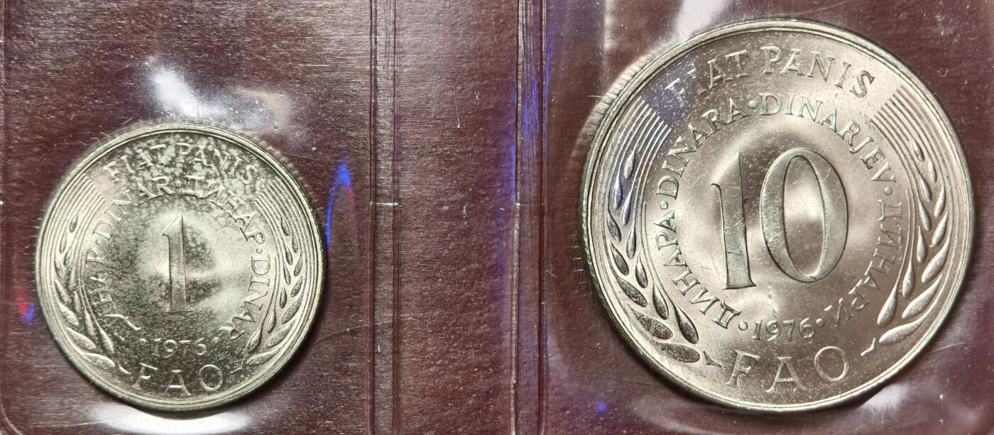 紫瑗钱币——第376期拍卖 南斯拉夫 1976年 世界粮农组织FAO 1 10第纳尔 UNC 纪念币 2枚套 原包装
