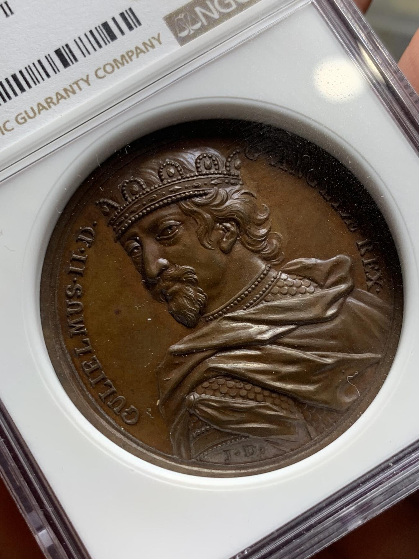 《竞宝斋》第284场- 周日，周一 2场连拍 （全场包邮） NGC MS64BN 英国 1731年 英国君主2号纪念章 NGC冠军分大铜章 威廉二世 高分精品 雕刻精美