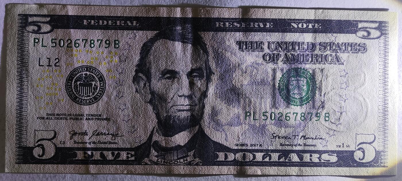 紫瑗钱币——第391期拍卖——纸币场 美国 2017年 L版 A序列 亚伯拉罕·林肯 5美元 彩色版 UNC-